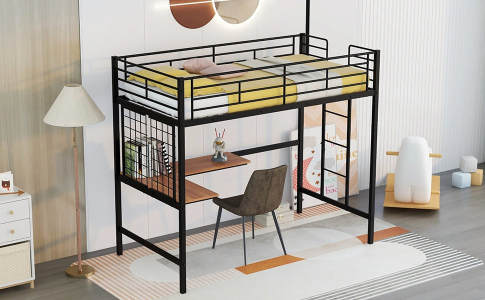 Metal loft best sale bed with desk