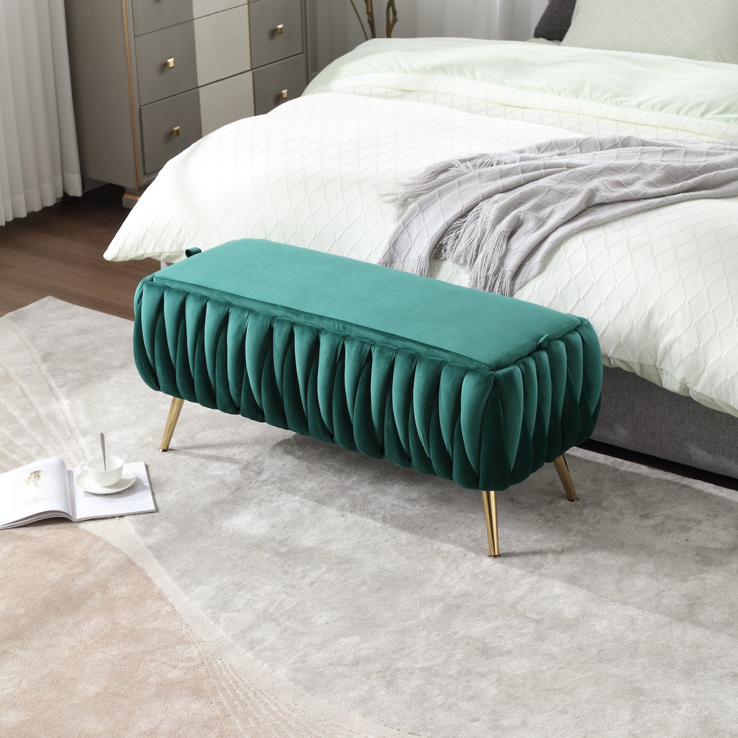 Velvet bedroom storage discount bench