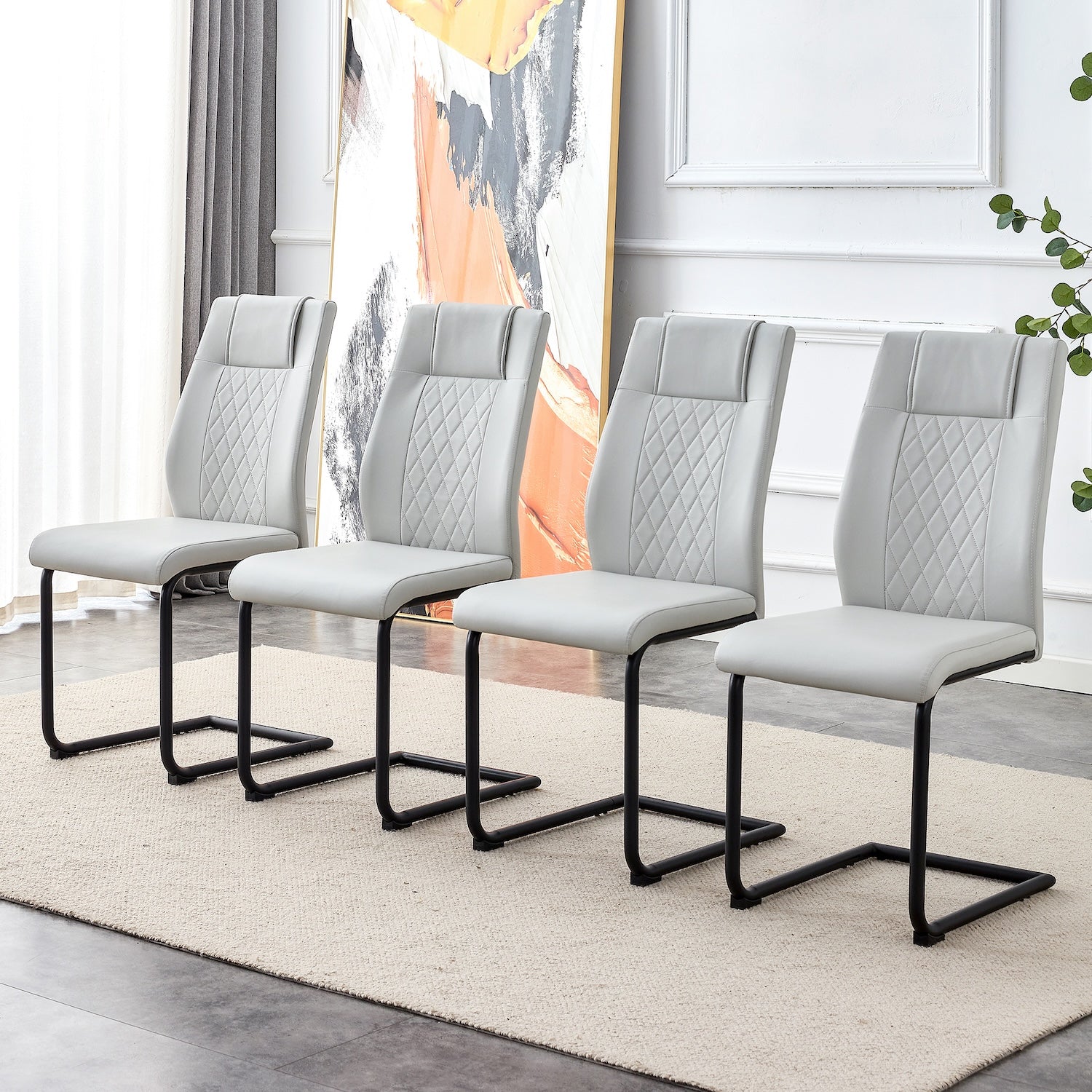 Contemporary Leather Dining Chairs with Dark Metal Legs