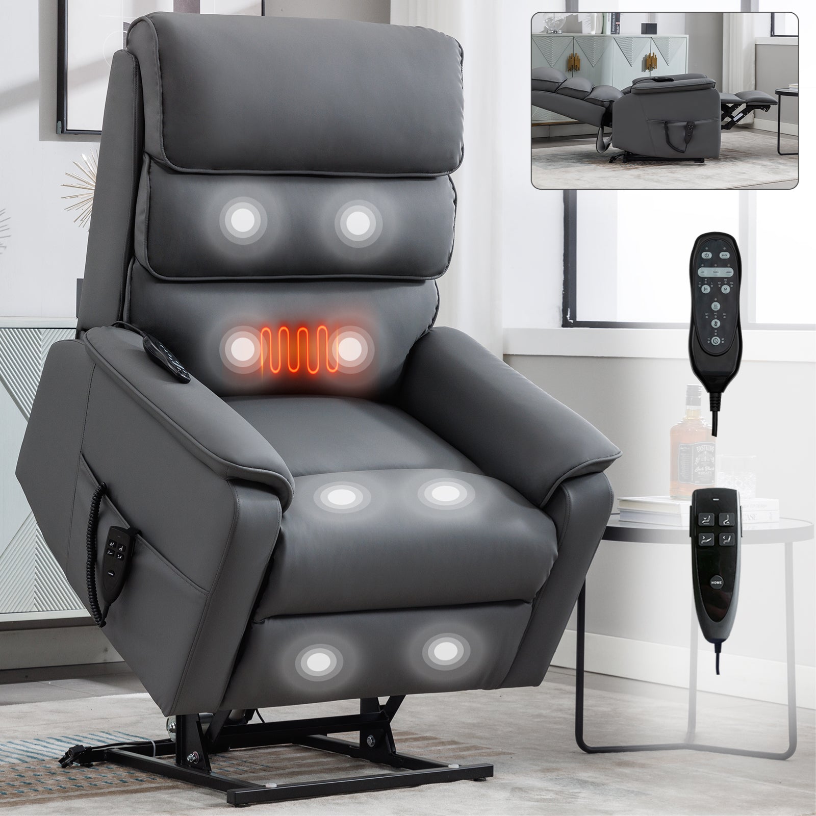 Verity Cat proof Leather Power Lift Recliner Gray Finally Home Furnishings LLC