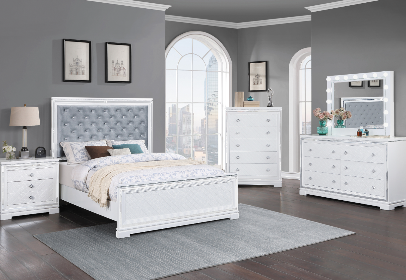 White glam bedroom deals set