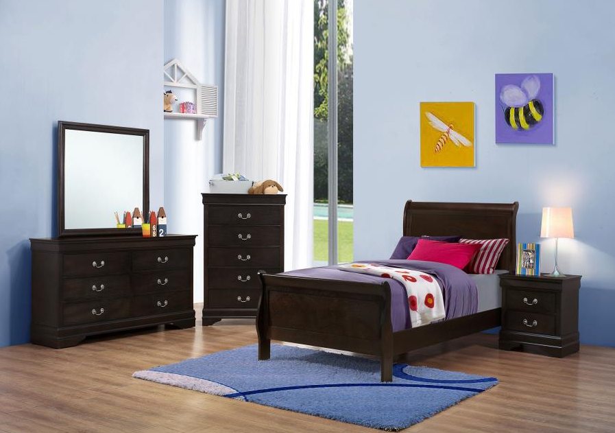 Coaster Louis Philippe 5 Piece Black Twin Sleigh Bedroom Set