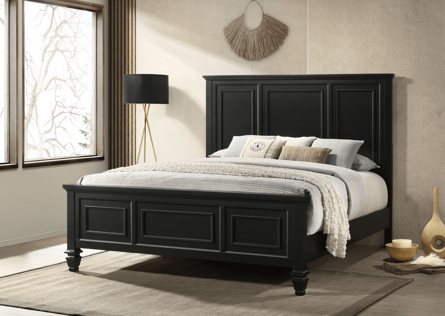 Deep black finished Cottage Style King Panel Bed with Raised Panel  Headboard – Finally Home Furnishings LLC