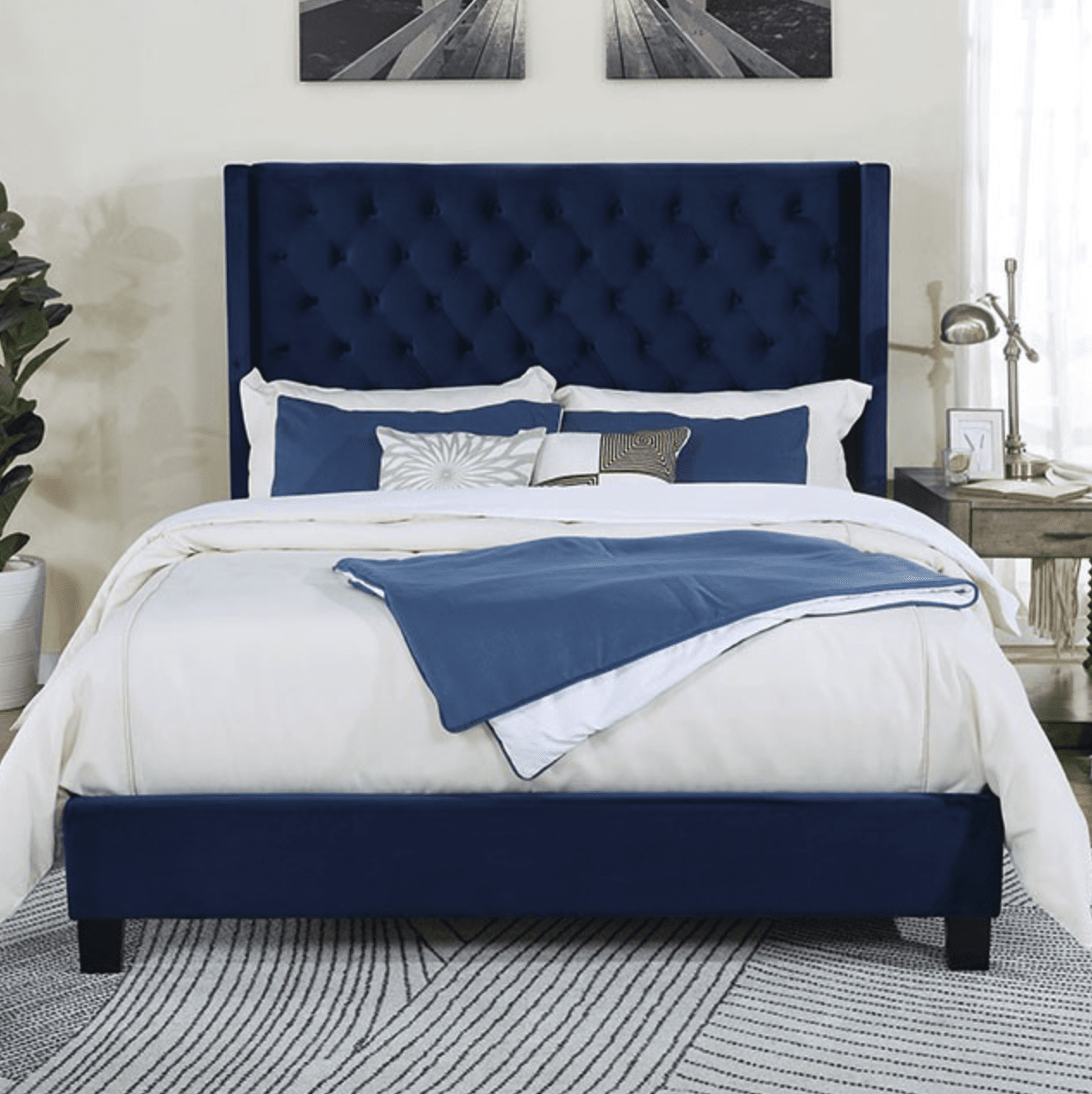 Navy wingback bed new arrivals