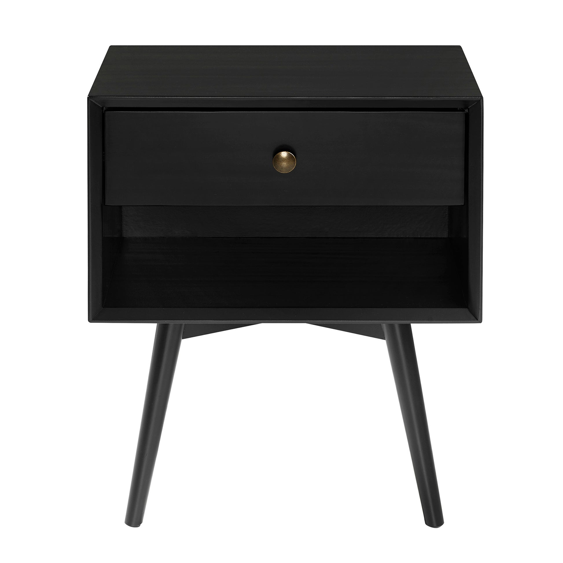 Bonnie Mid-Century Modern Single-Drawer Solid Wood Nightstand - Black