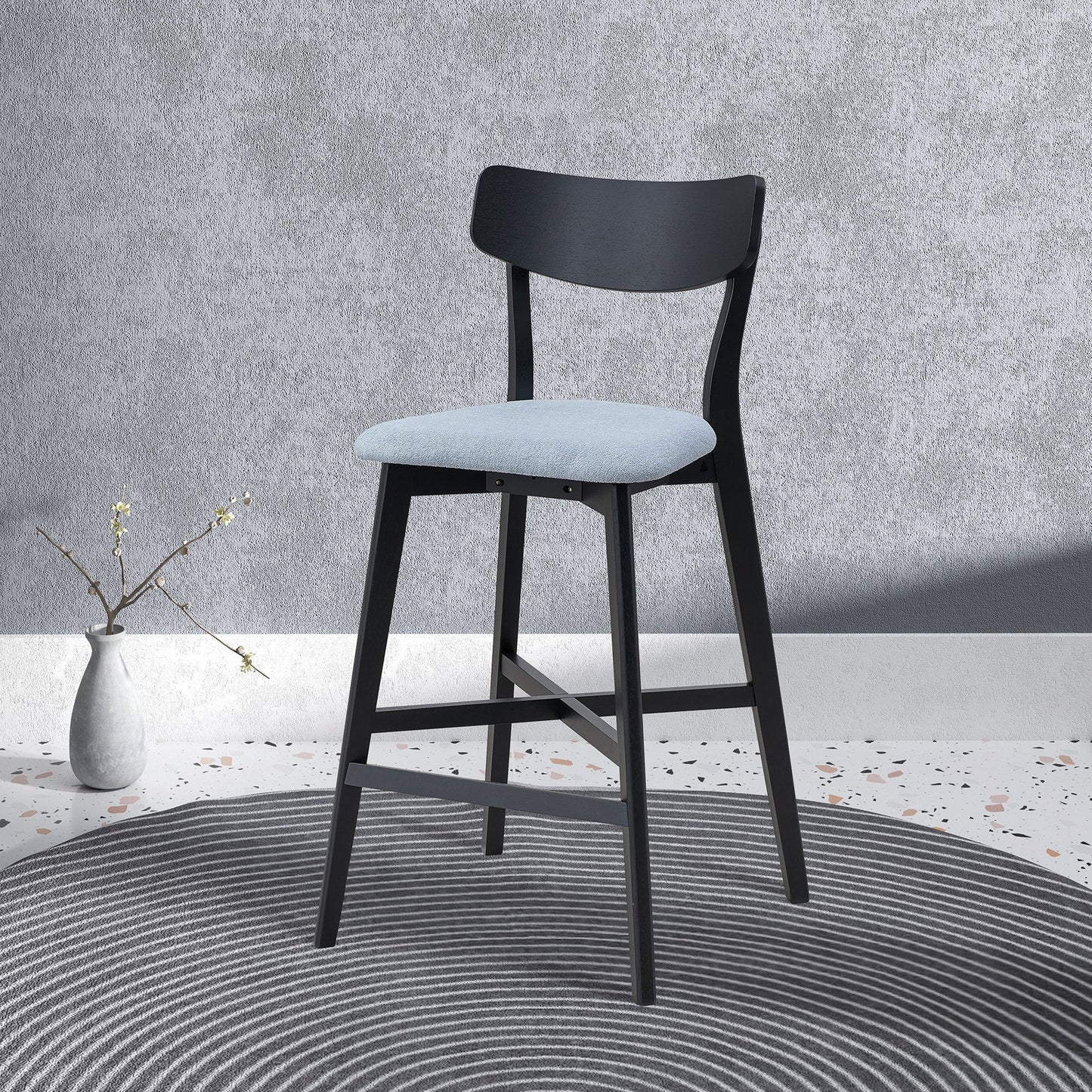 Gemma Mid-Century Modern Bar Stools Set of 2 Black