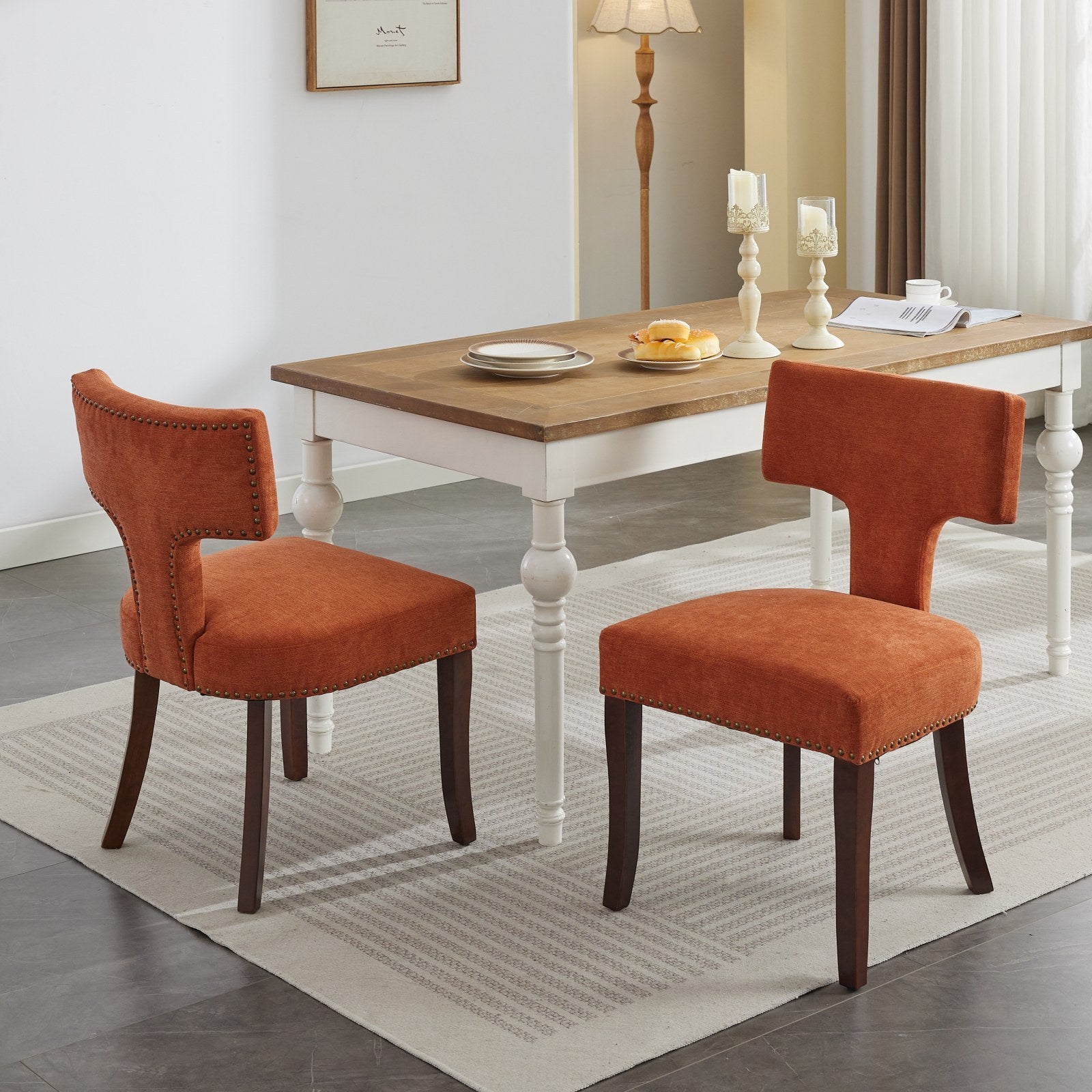 Magen Mid-Century Modern Linen Side Chairs Set of 2 , Orange