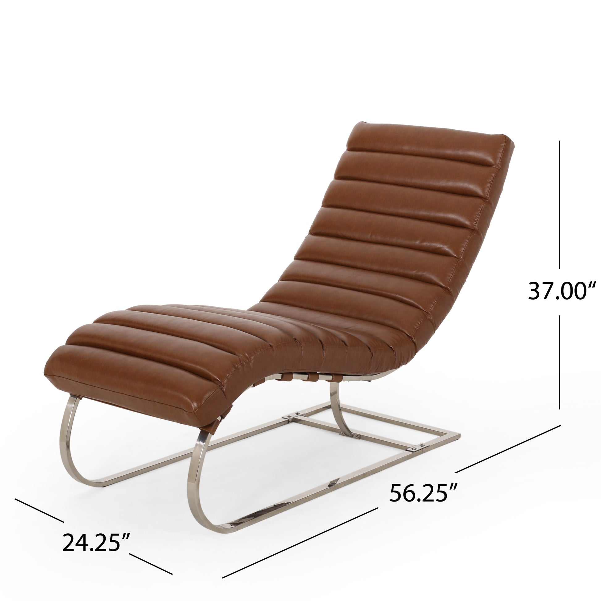 Galina Modern S-Chaise in PU Leather with Silver Legs, Light Brown