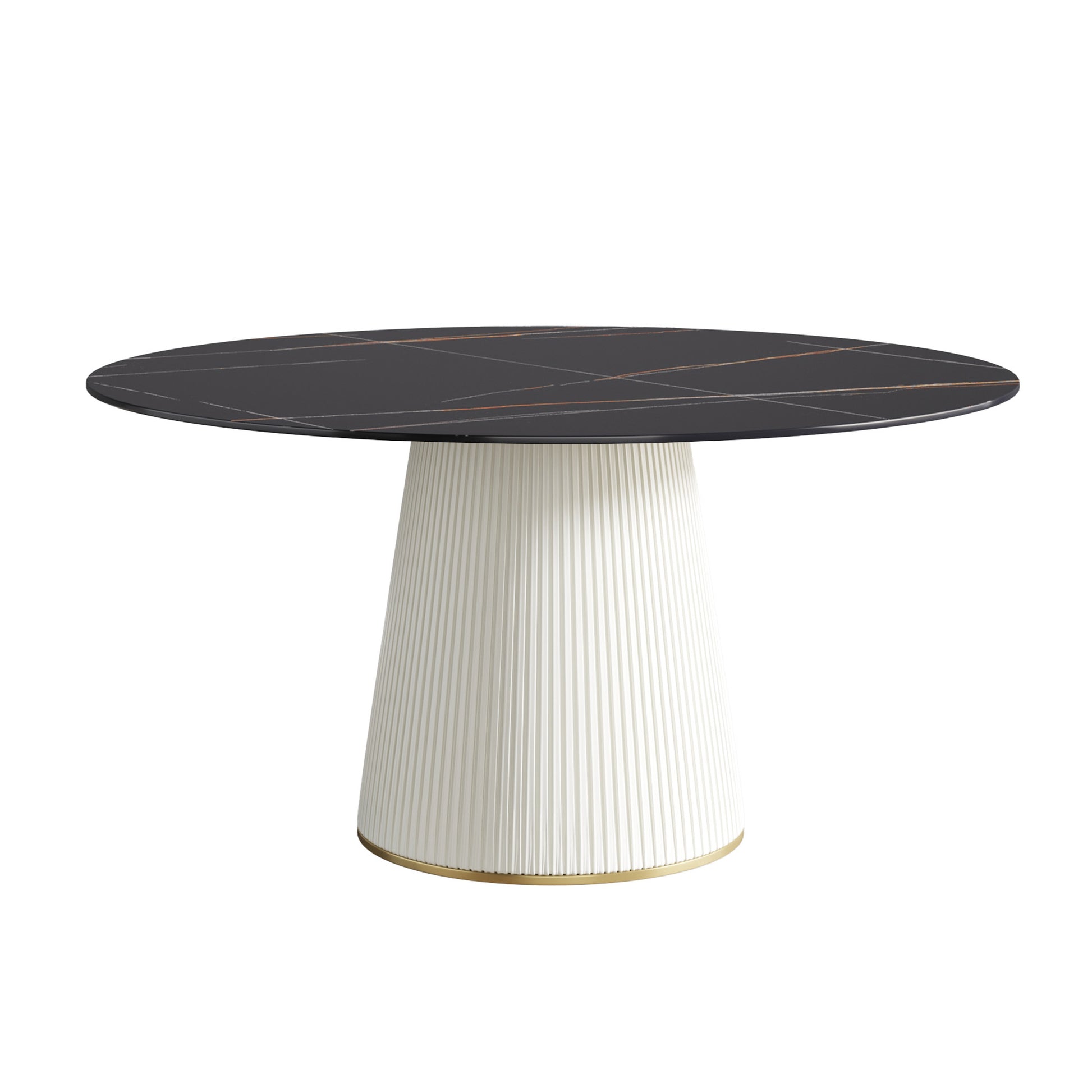 Caspian 59" Round Modern Faux Marble Dining Table, White & Black