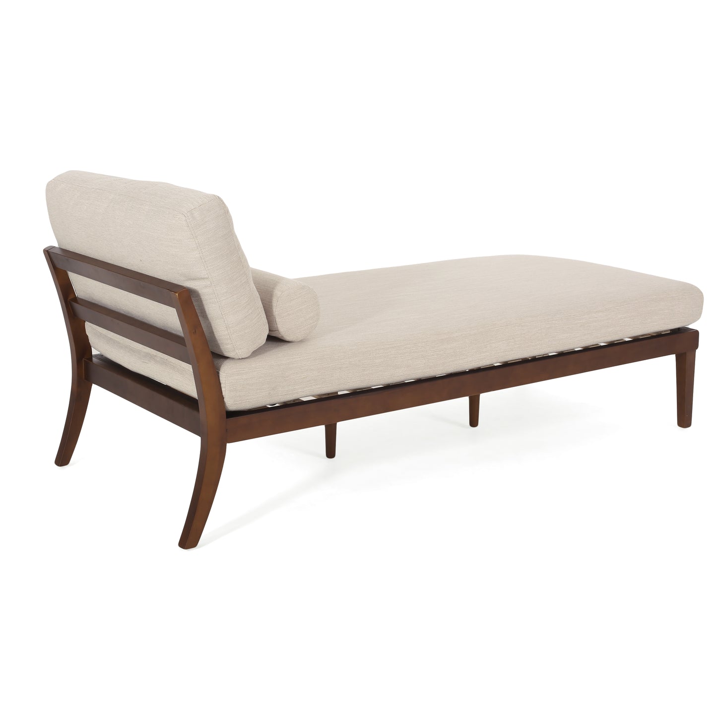 Lucille Mid-Century Modern Chaise Lounge, Beige & Brown