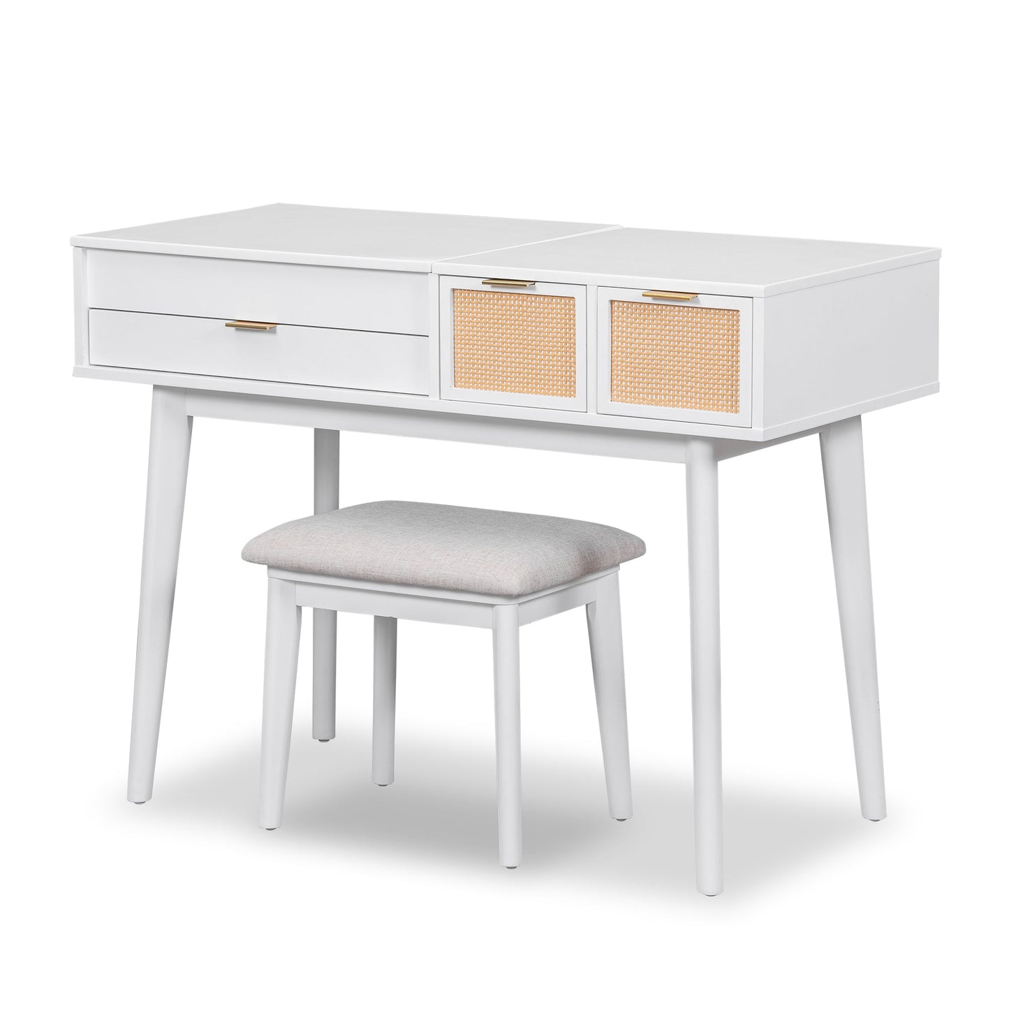 Zoey 43.3" Flip-top Vanity Set with Three Drawers, White