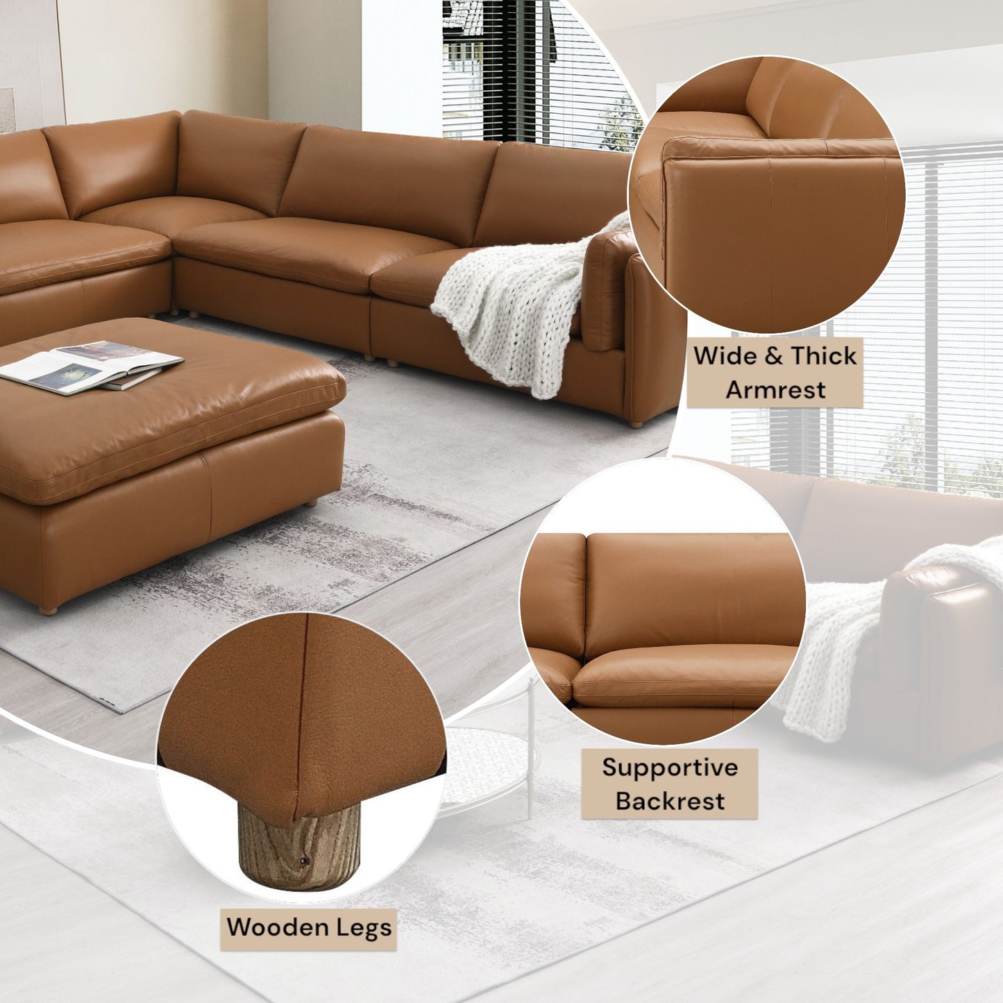 Brighton Transitional Premium Top Grain Leather Sofa, Brown