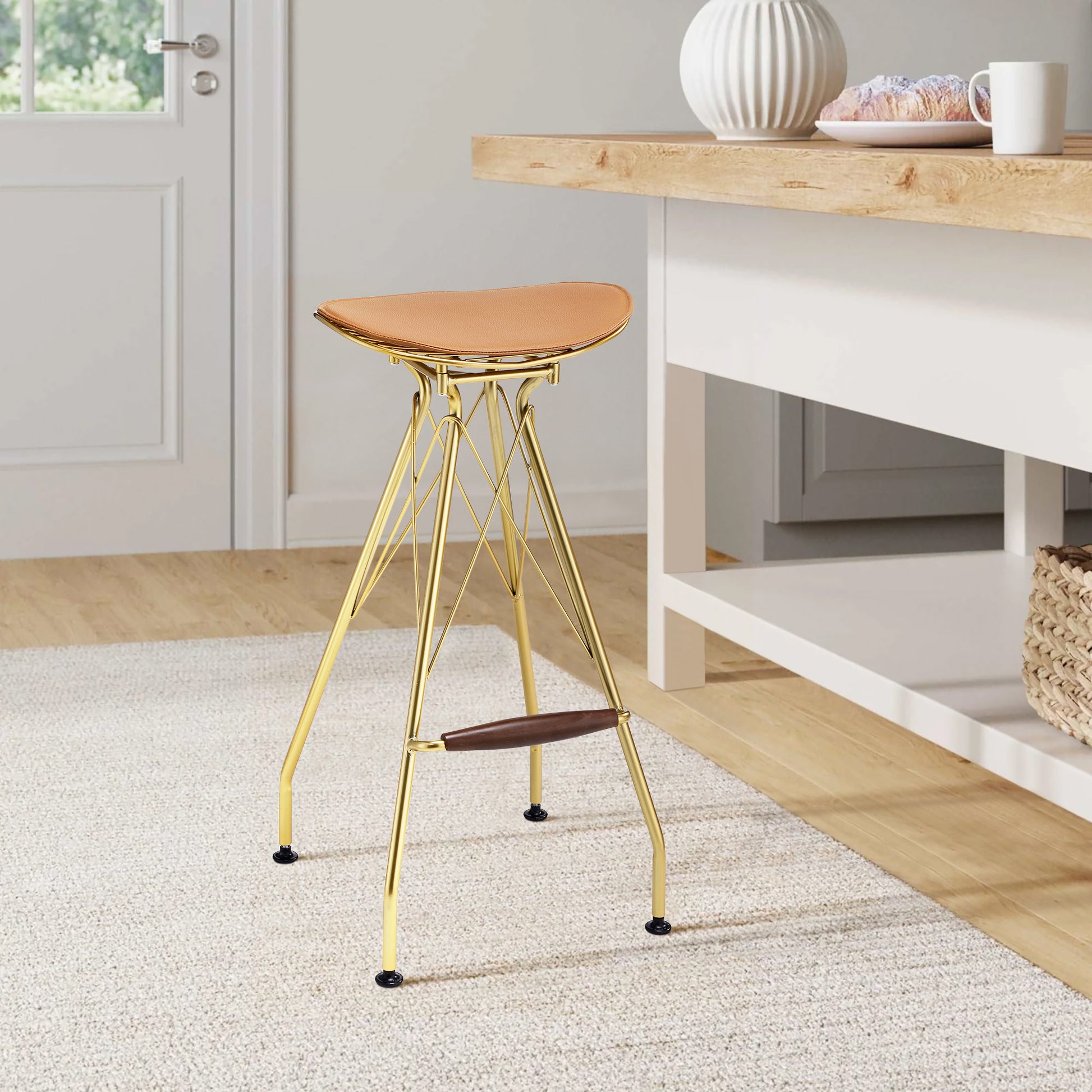 Maelis Whiskey and Gold Backless Bar Stools Set of 2