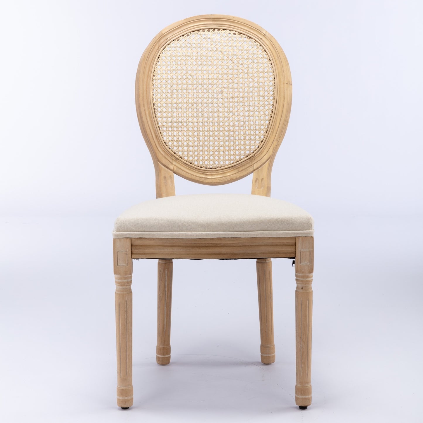 Ruby Solid Wood Oval Rattan Back Chairs with Linen Upholstered Seat Set of 2 Beige