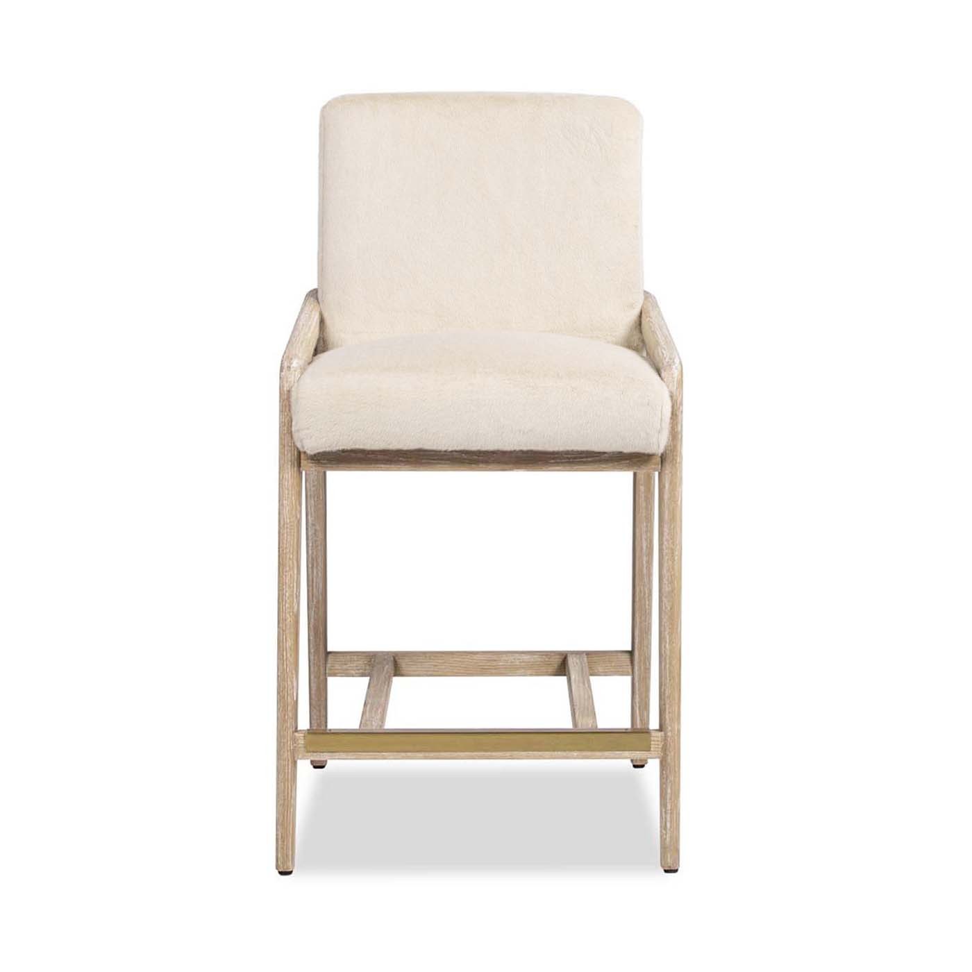 Arizona 25.5' Solid Ash Wood Upholstered Counter Stool with Rope Detail, Crème de la Crème White Faux Fur