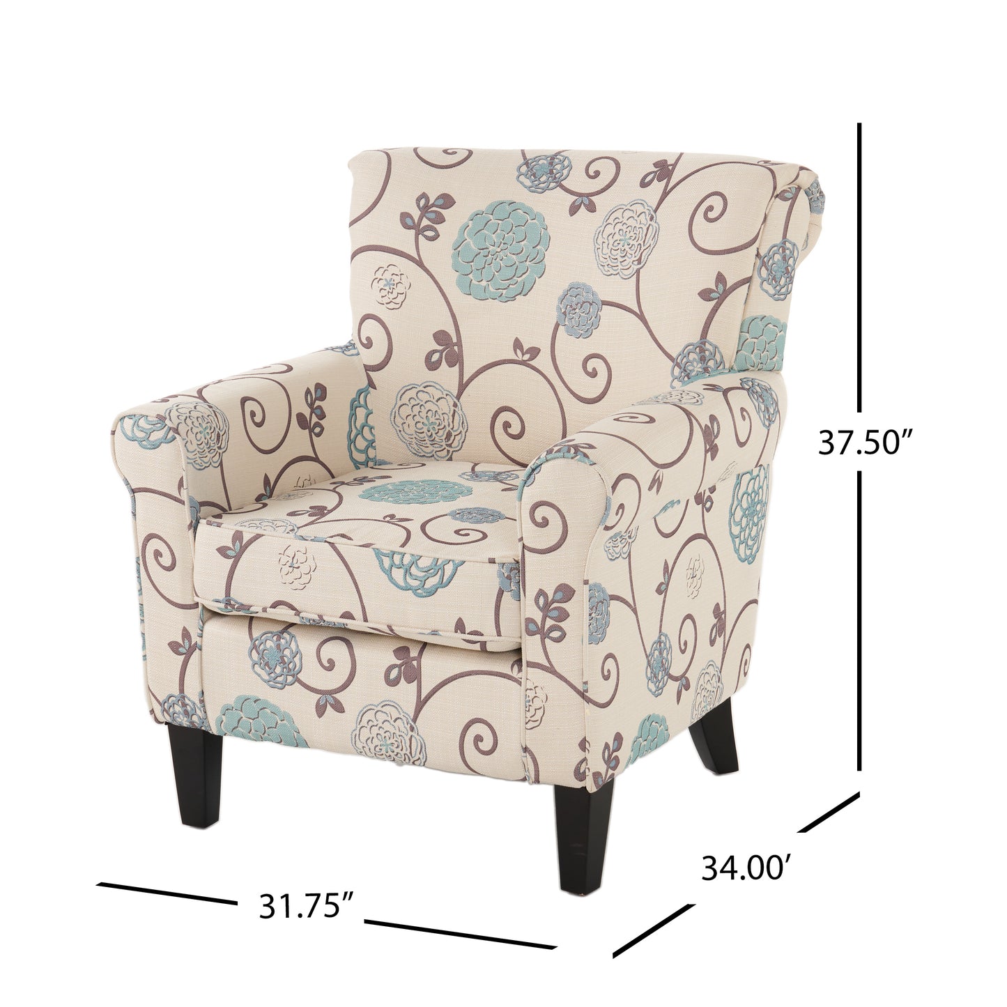 Jasmine Transitional Floral Print Club Chair, White & Blue