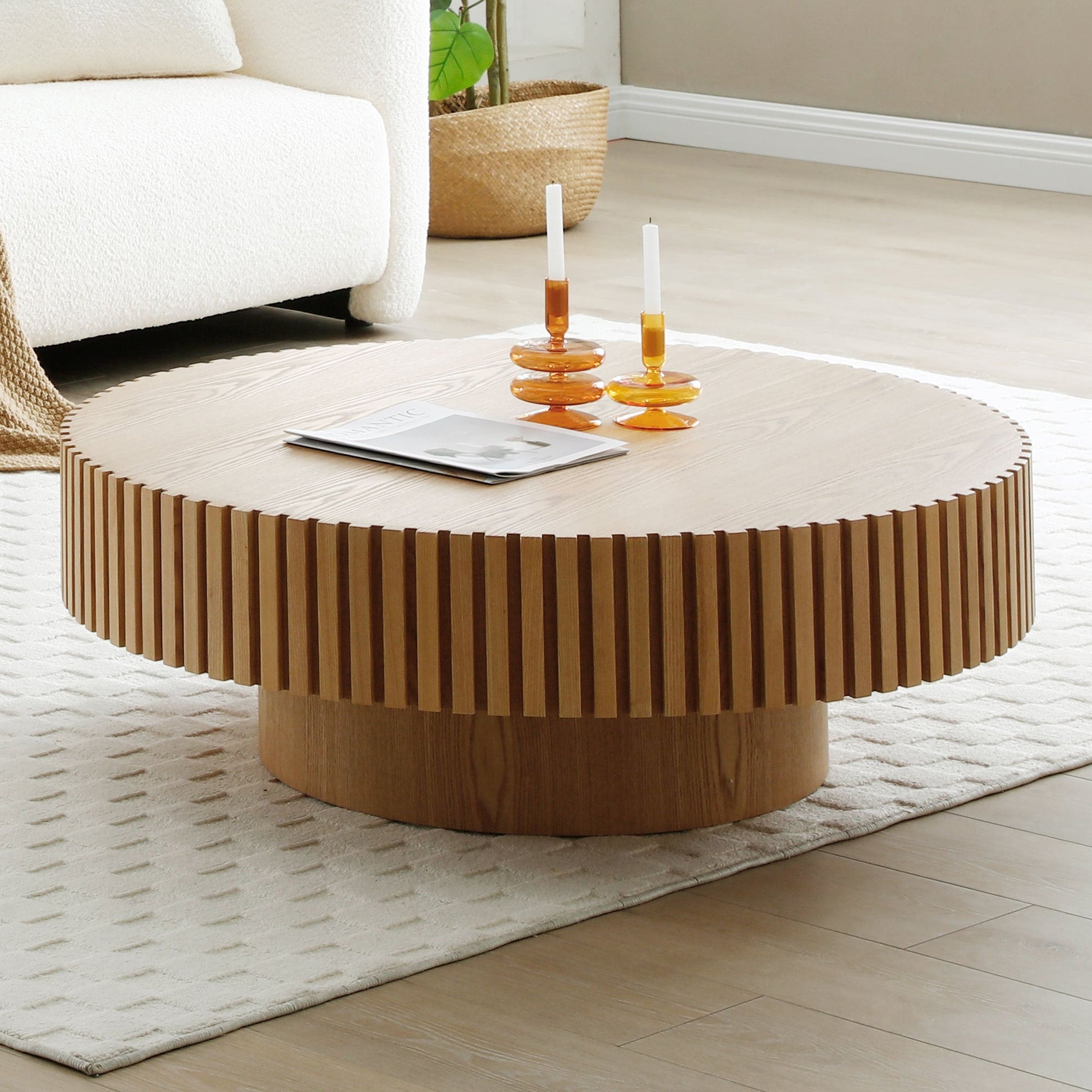 Nola Modern Handcrafted Drum Coffee Table, Natural