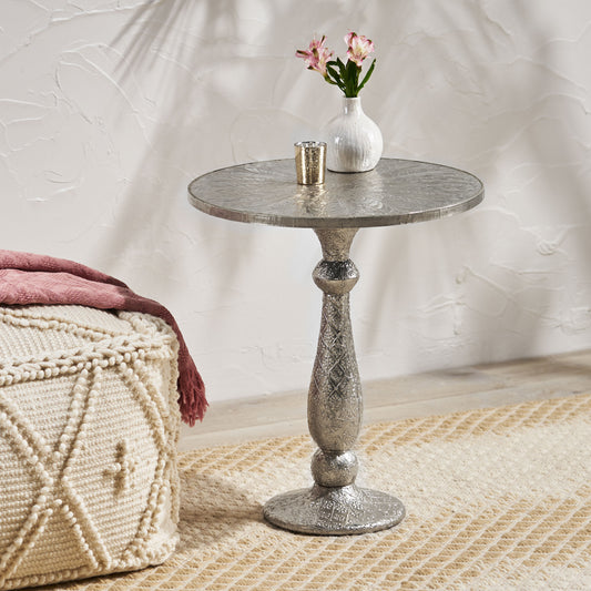 Roman Transitional Metal Side Table, Silver