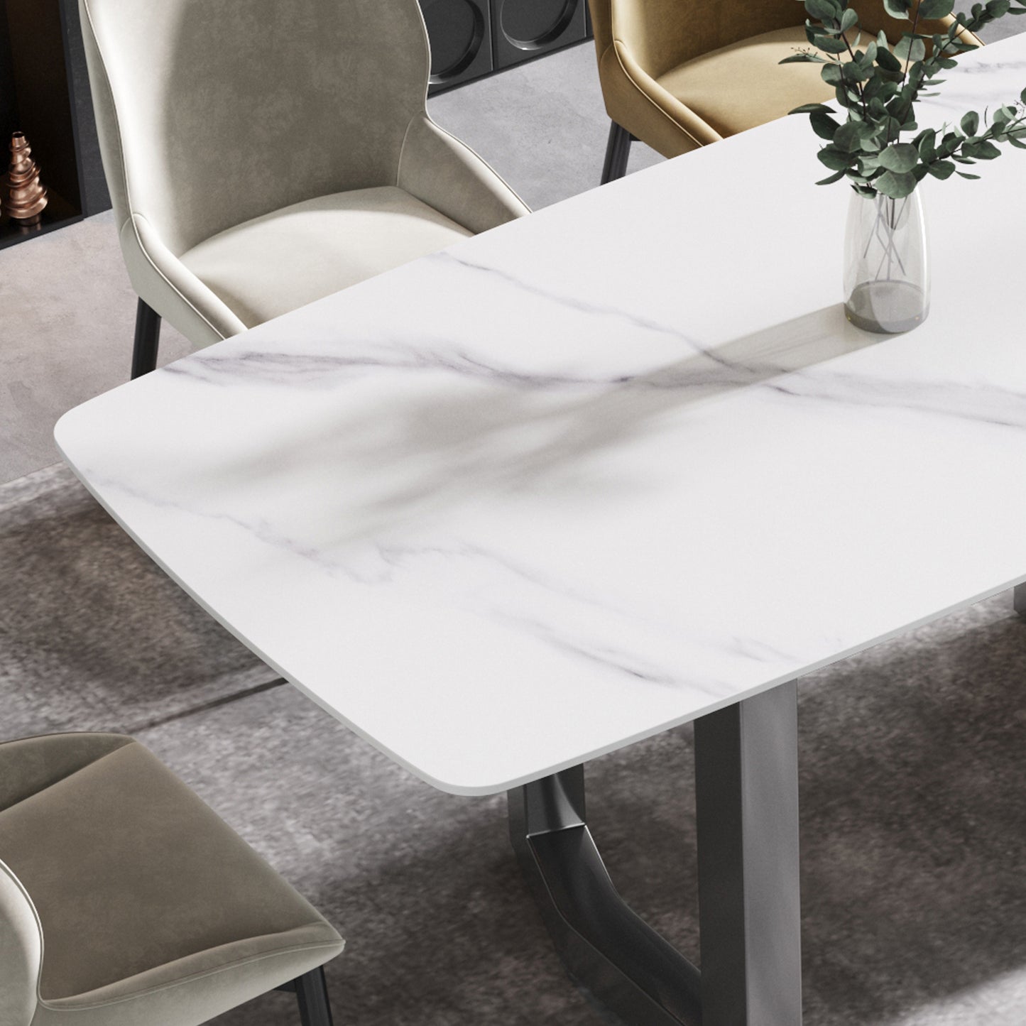 Anthea 70.87"Modern Sintered Stone Dining Table, White & Black