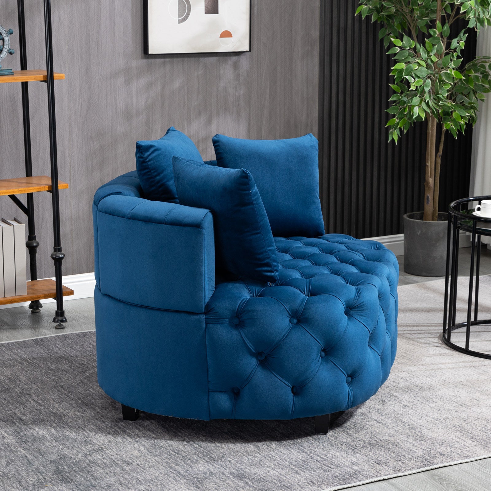 Fayola Velvet Akili Accent Chair, Blue