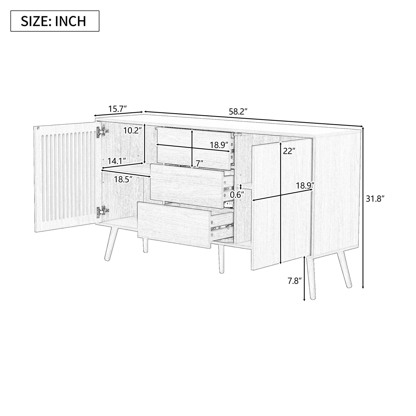 Lachlan Mid-Century Modern Cabinet with 2-Doors & 3-Drawers, White