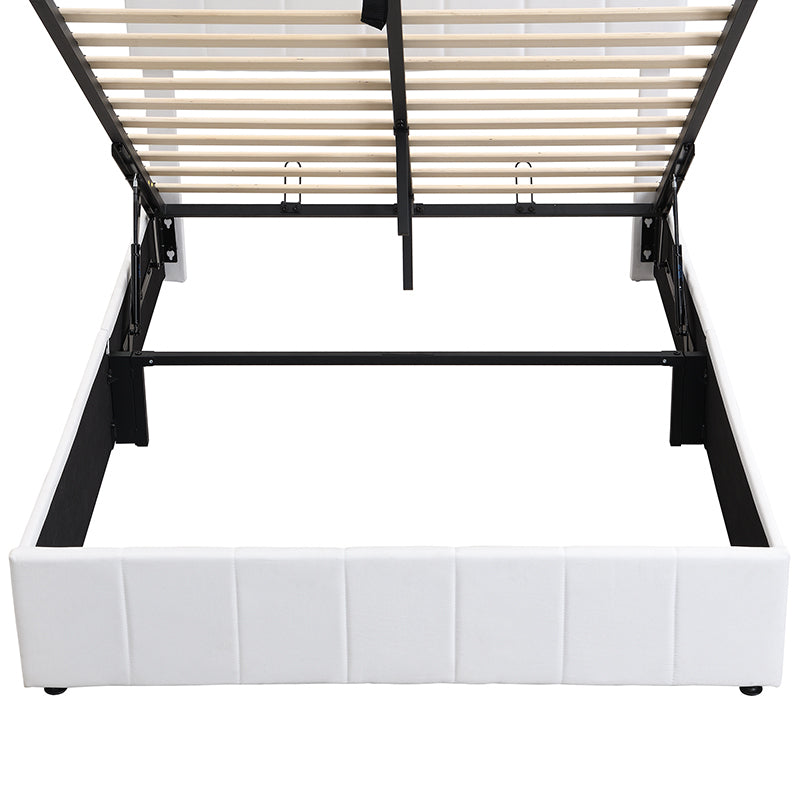 Destiny Full size Upholstered Platform bed with a Hydraulic Storage System - White