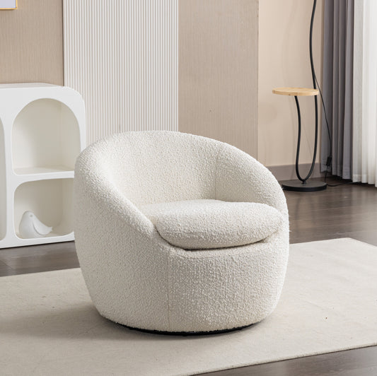 Winnie Modern Teddy Boucle Fabric Barrel Chair, 360° Swivel, White