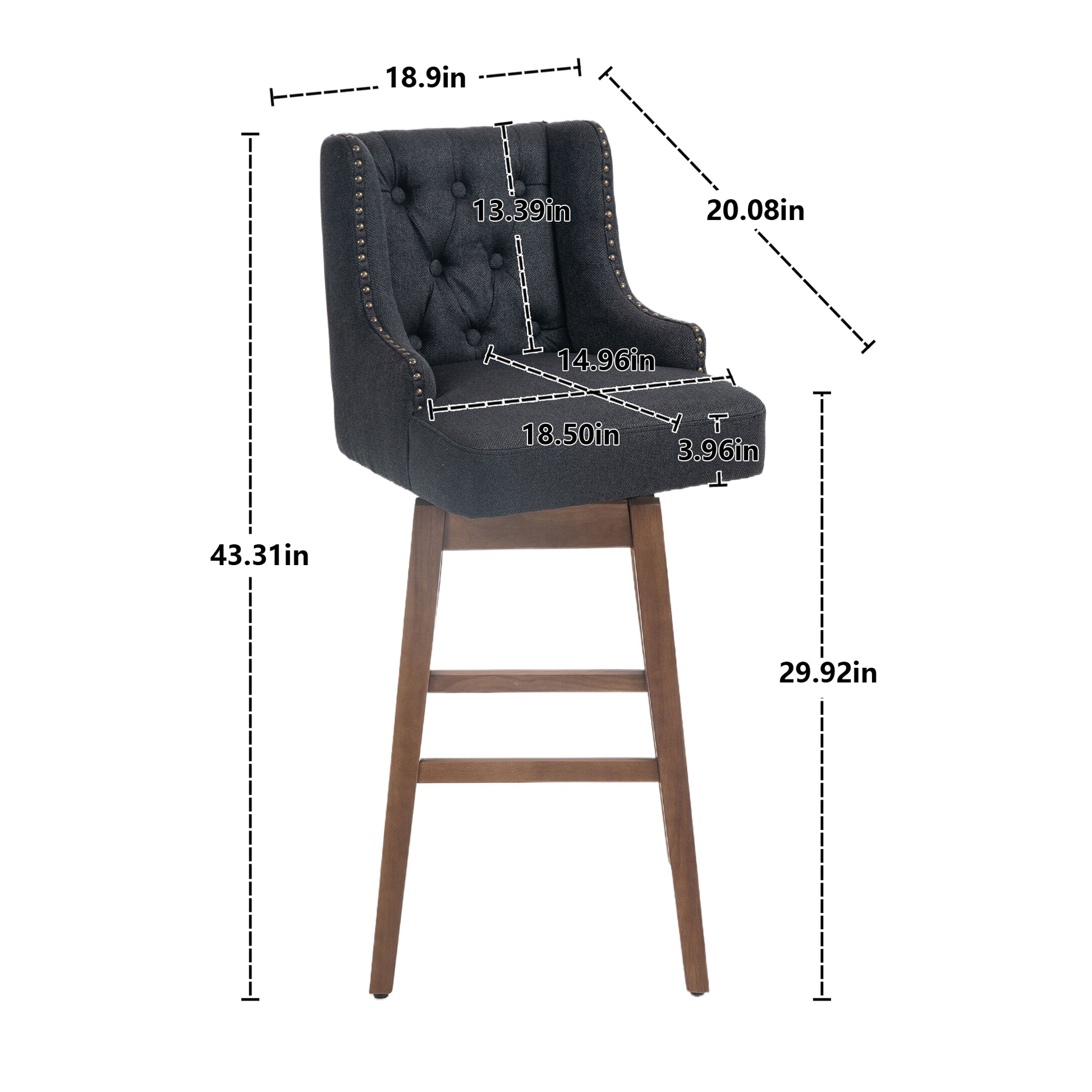 Coolmore Classic Design 360-Degree Swivel Bar Stools with Solid Wood Legs and Footrest Set of 2 Black