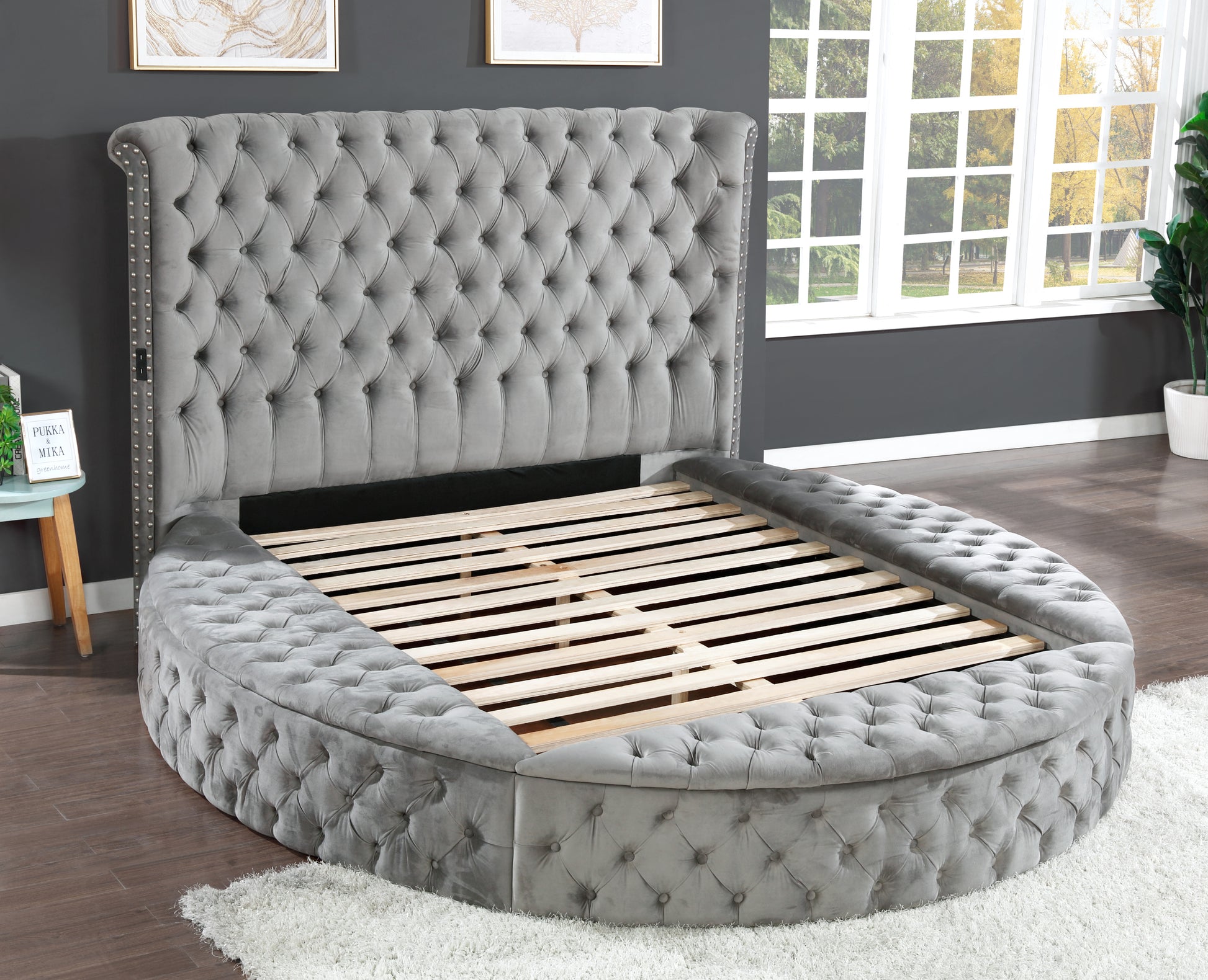 Hazel Contemporary Velvet King Size Storage Bed, Gray