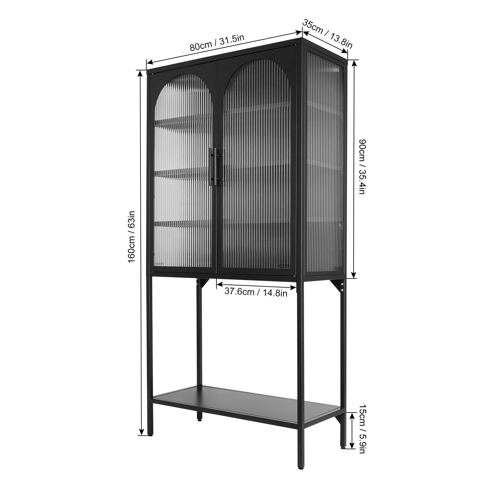 Zane Metal Arched Glass Door Cabinet, Black