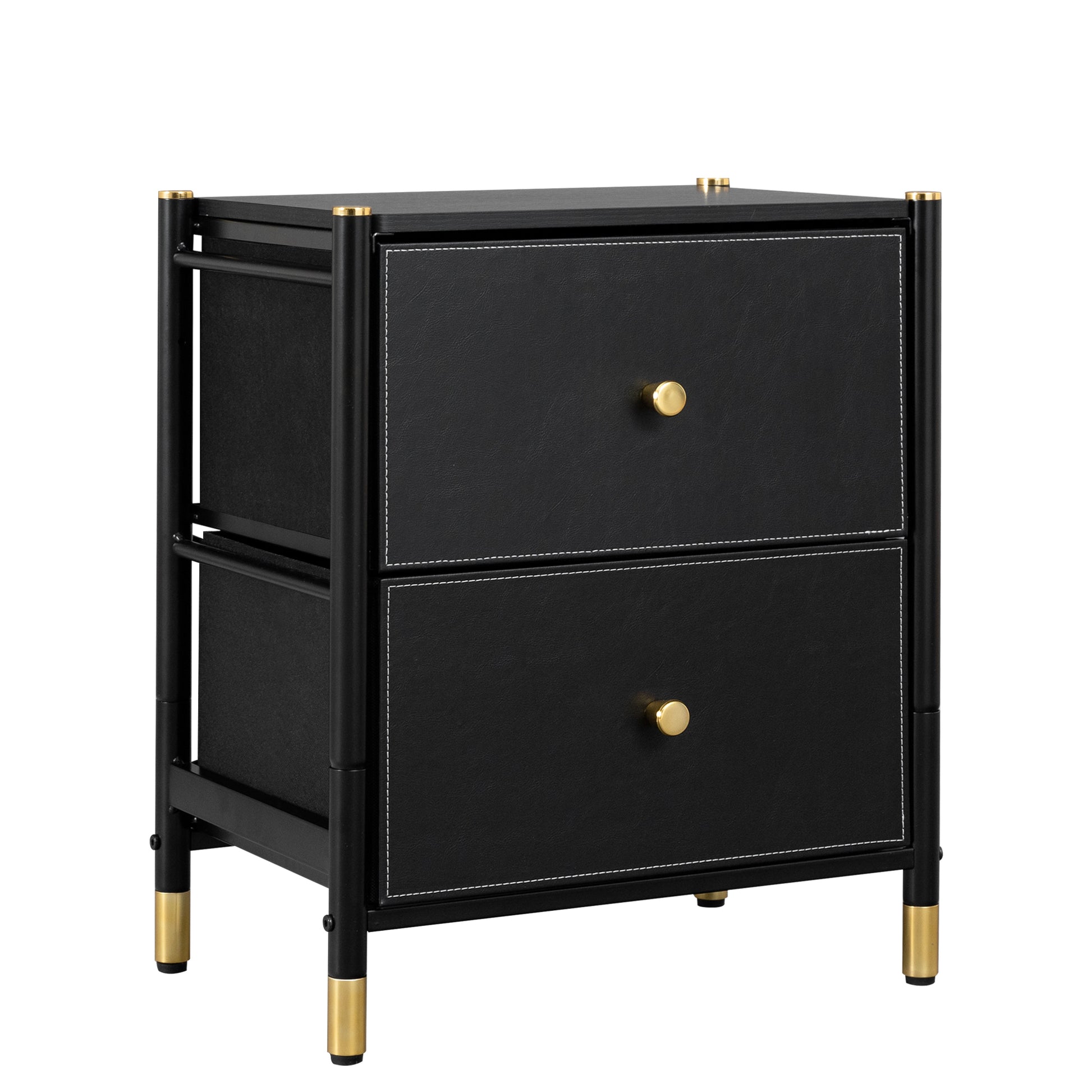 Sawyer 2-Drawer Nightstand with PU Leather Drawer Fronts, Black