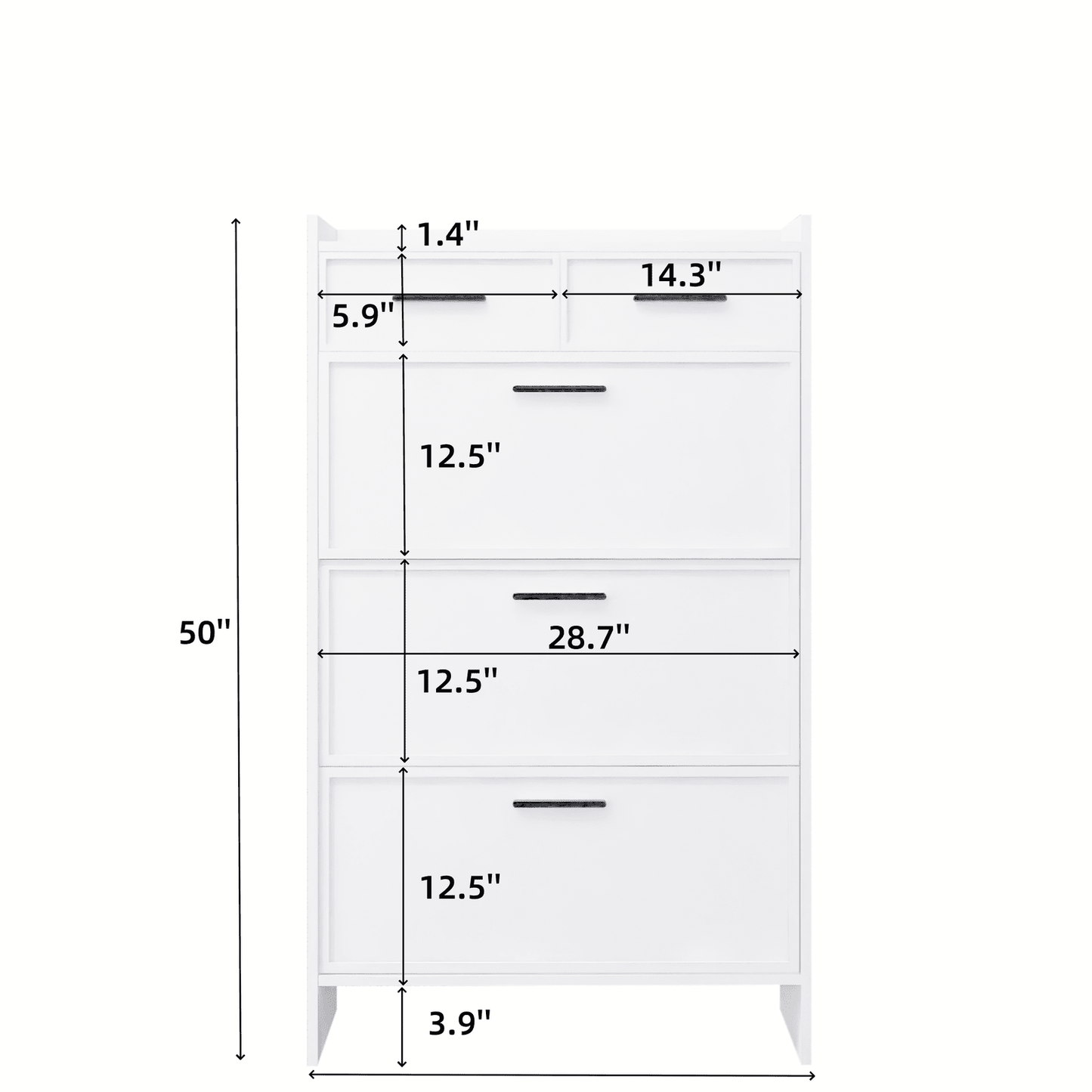 Presley Shaker Shape Door Shoe Rack 3 Doors Shoe Cabinet With 2 Drawers With Open Space for Shoes