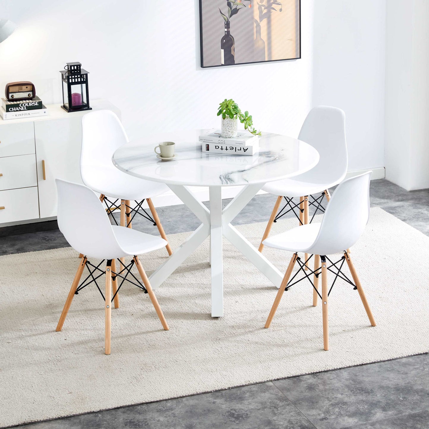 Willow Mid-Century Modern 42.1" White Round Pedestal Dining Table