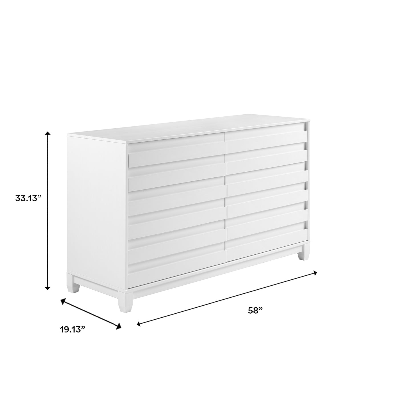 Agnes Modern 6-Drawer Solid Wood Dresser with Channel Pulls - White