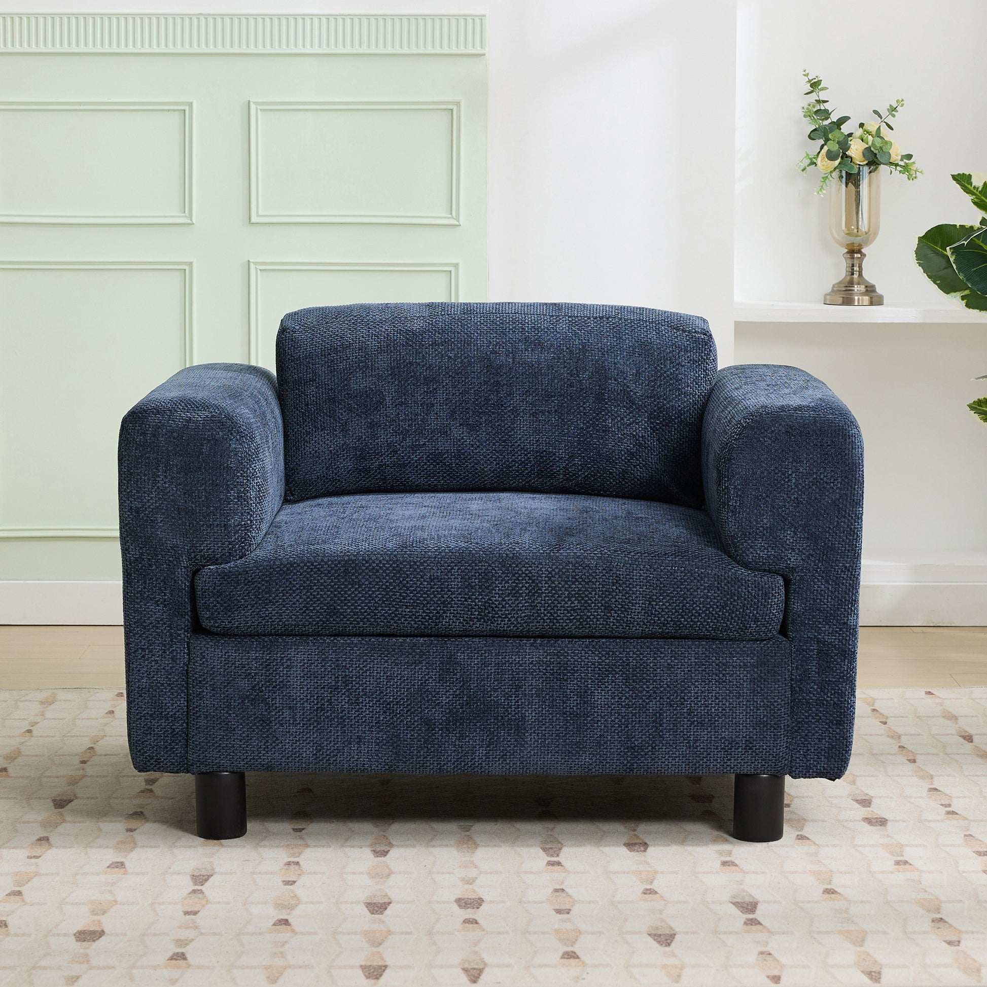 Tessie Modern Oversize Woven Velvet Armchair, Blue