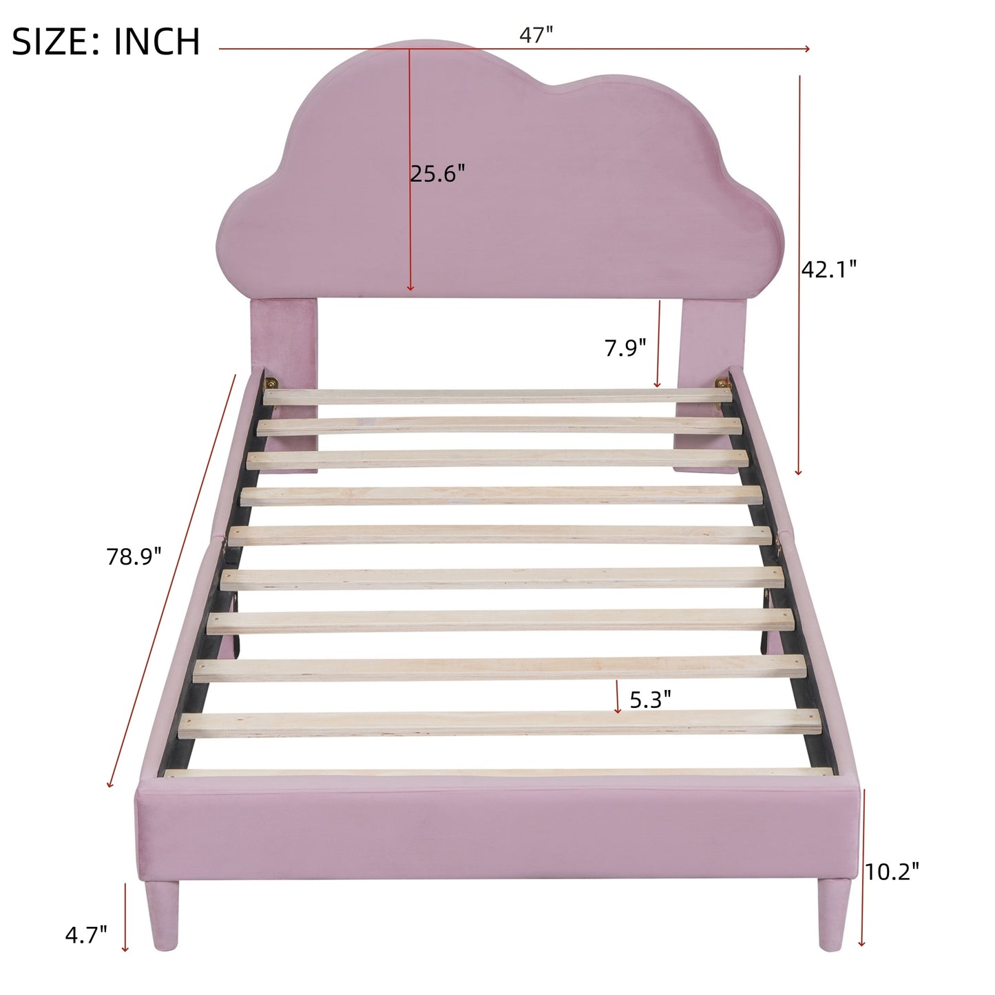 Melodi Cloud Shape Velvet Youth Platform Bed, Pink