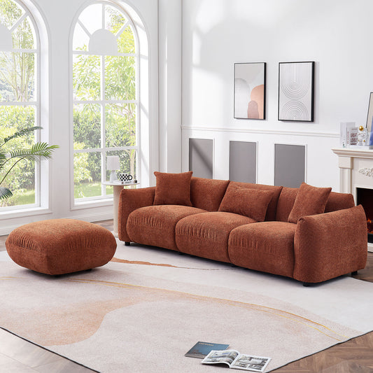 Marigold Mid-Century Modern Orange Boucle Sofa & Ottoman