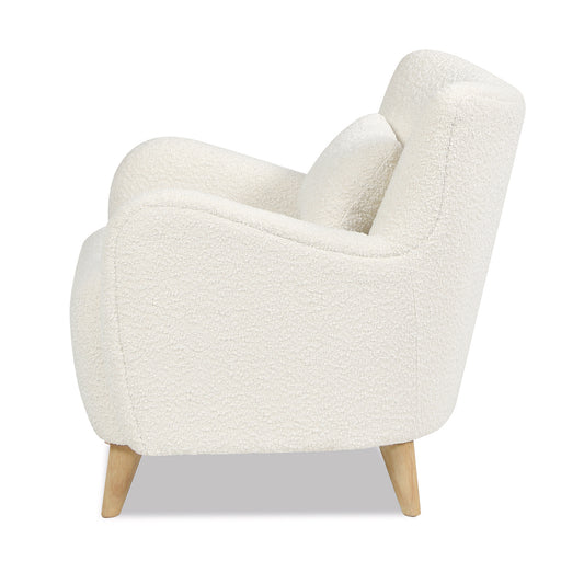 Lune 30' Curved Arm Accent Chair with Lumbar Pillow, Ivory White Boucle