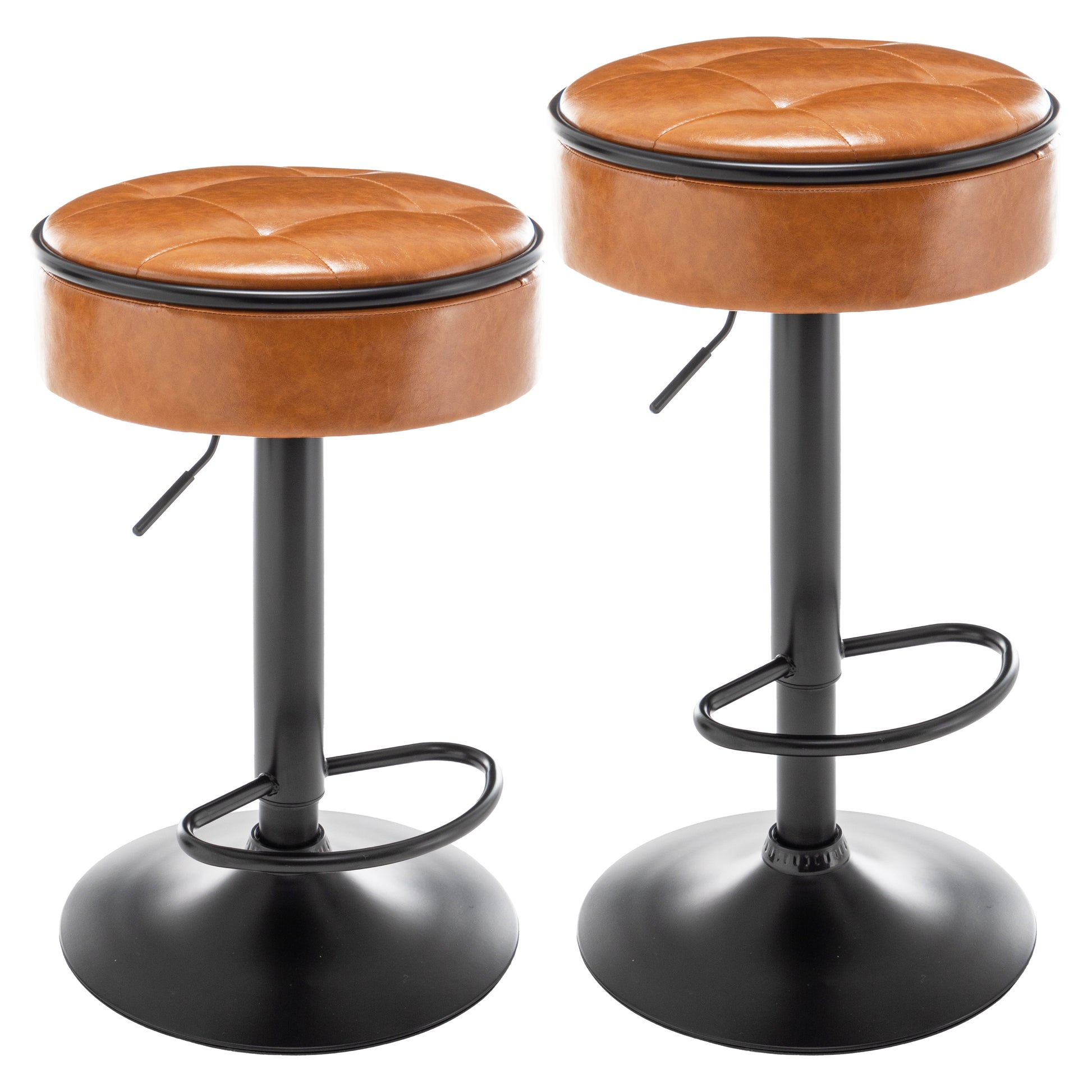 Nyxara Faux Leather 360°Counter Height Adjustable Swivel Bar Stool Set of 2 Brown