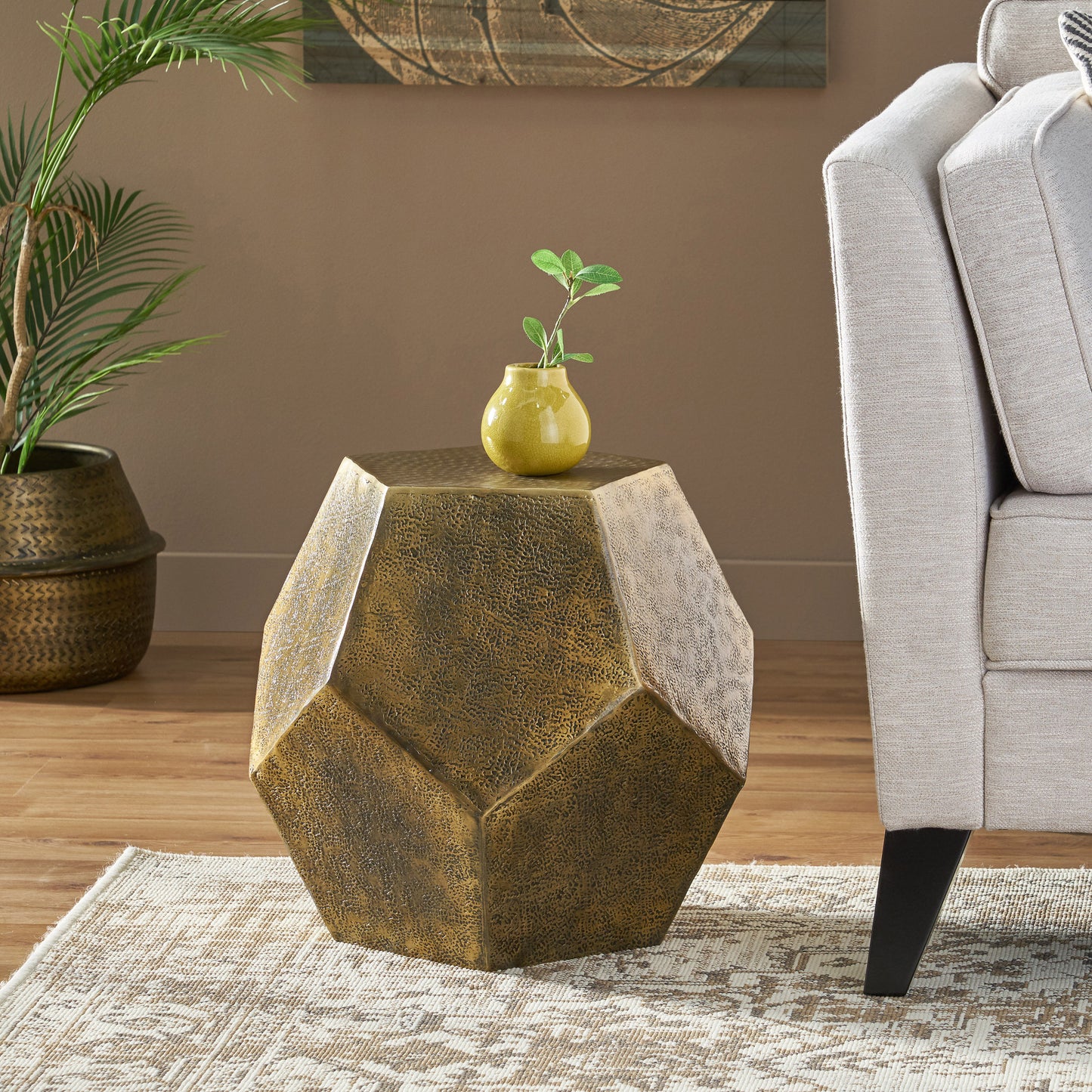 Easton Hexagonal Aluminum Side Table, Gold