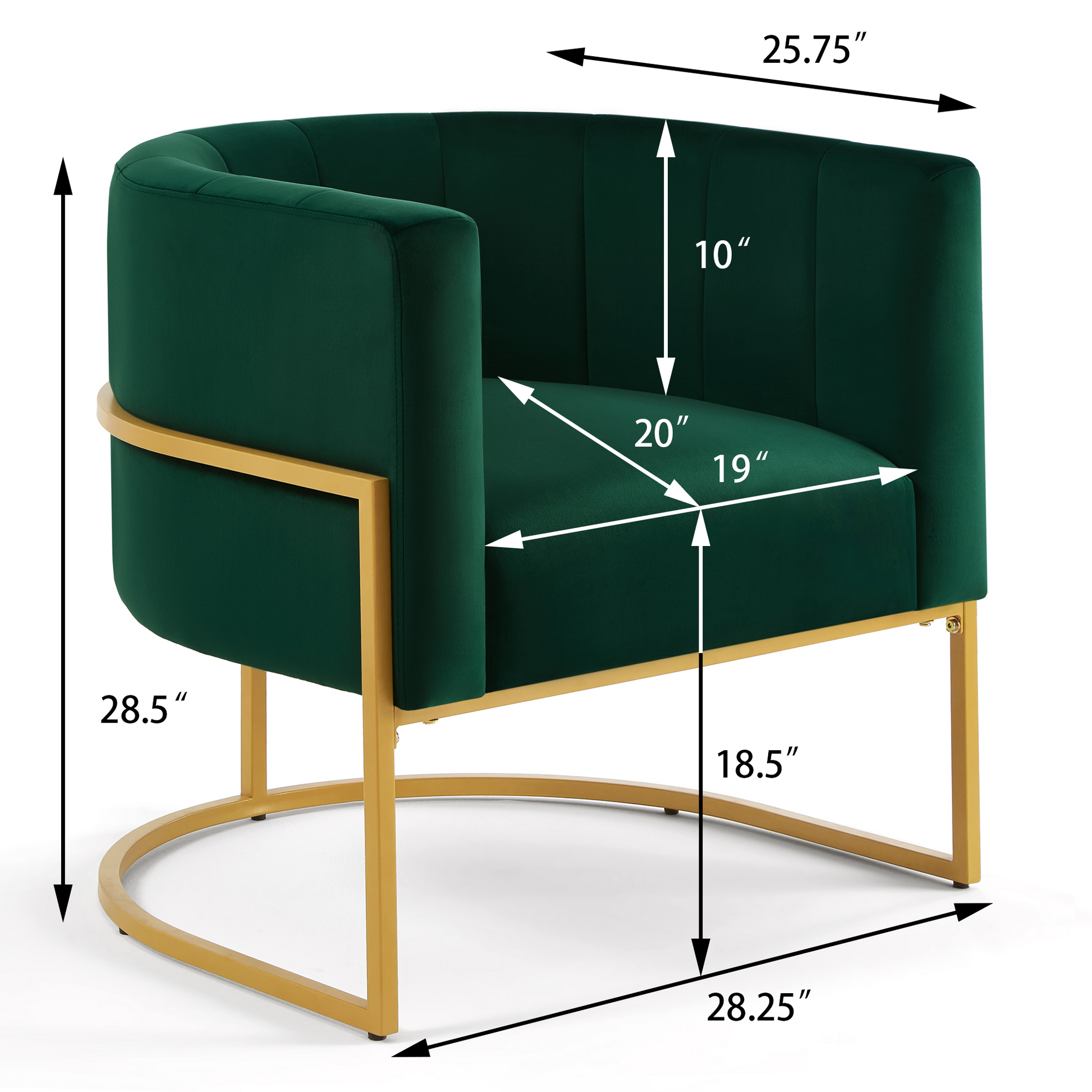 Fern Jade Emerald Upholstered Velvet Accent Chair with Golden Metal Stand and Curved Backrest