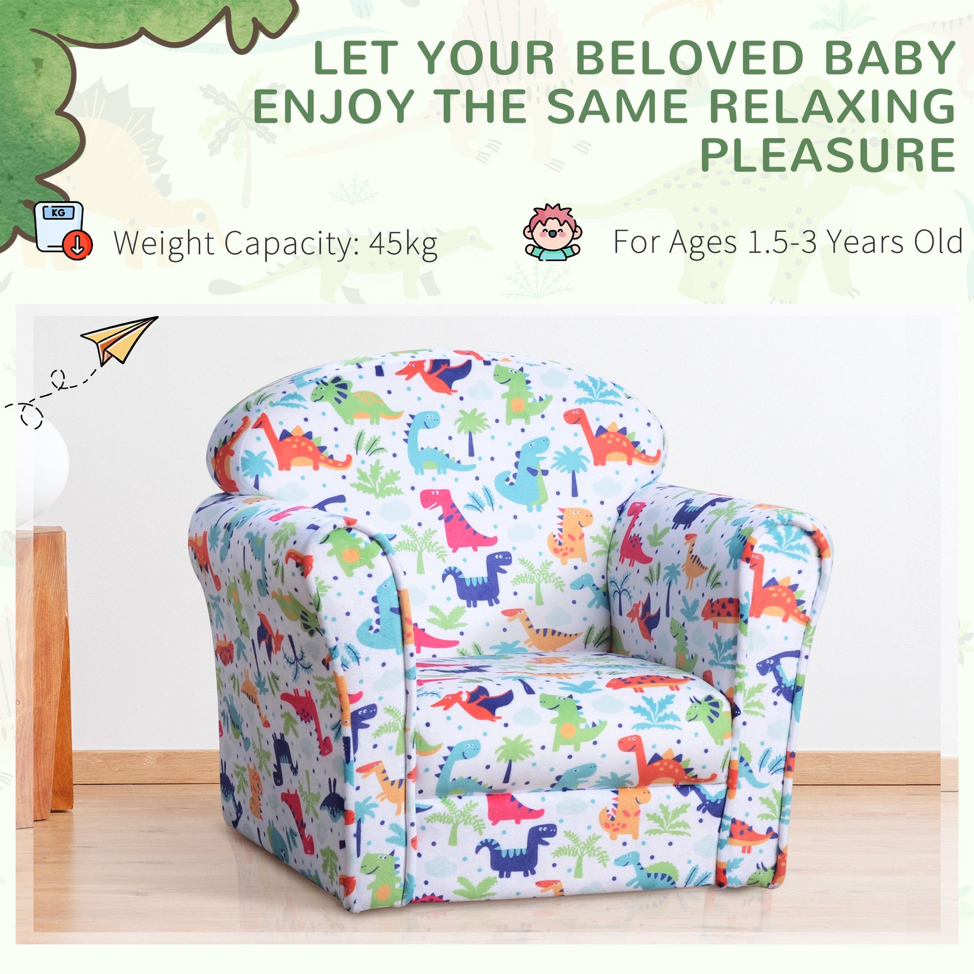 Paula Kid's Sofa Chair with Dinosaur Design and Thick Padding