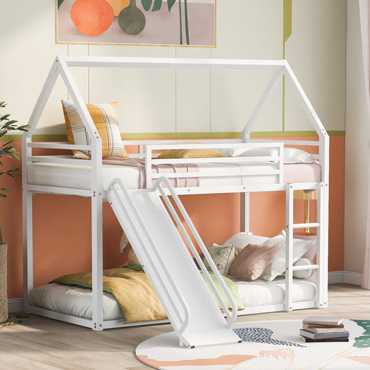 Collins Twin over Twin House Bunk Bed with Ladder and Slide,White