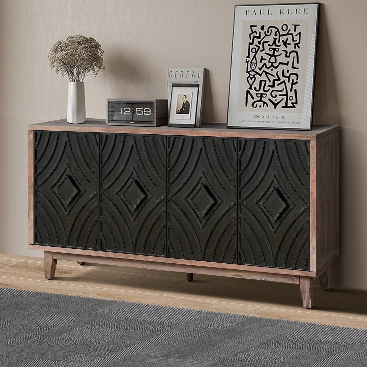 Bart Mid-Century Sideboard Cabinet with Solid Wood Legs 60"