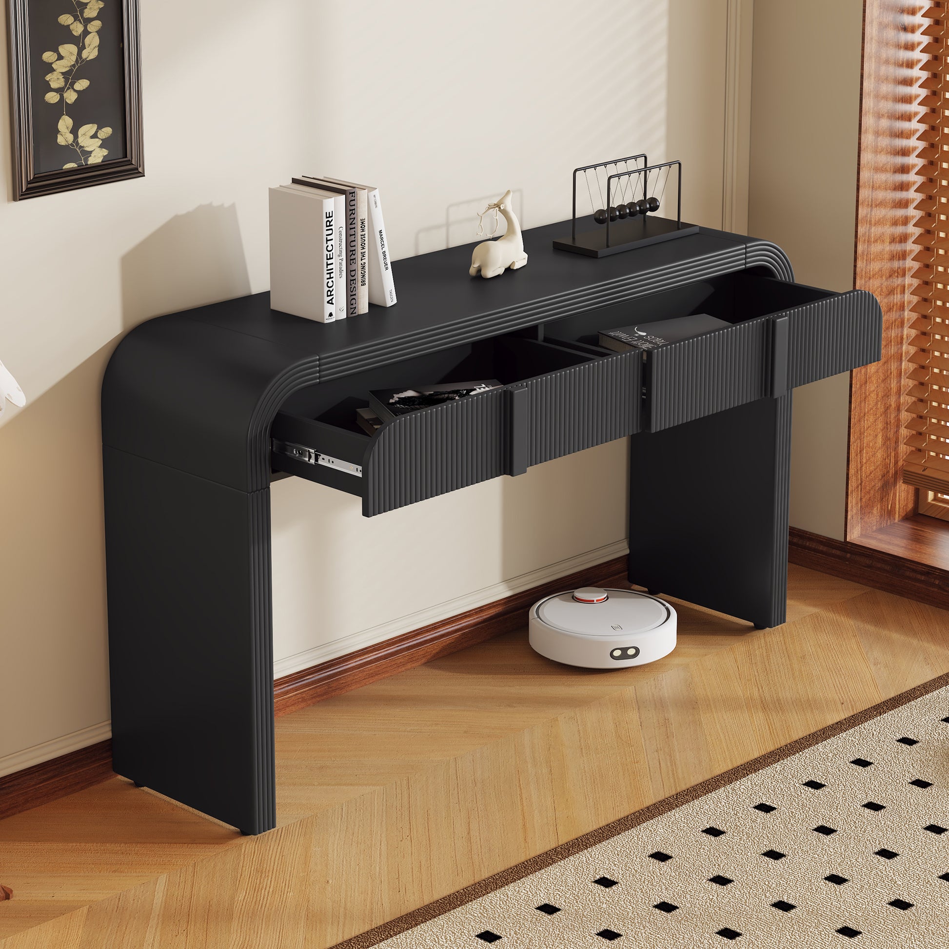 Briseis Modern Rounded Silhouette 2-Drawer Console Table, Black