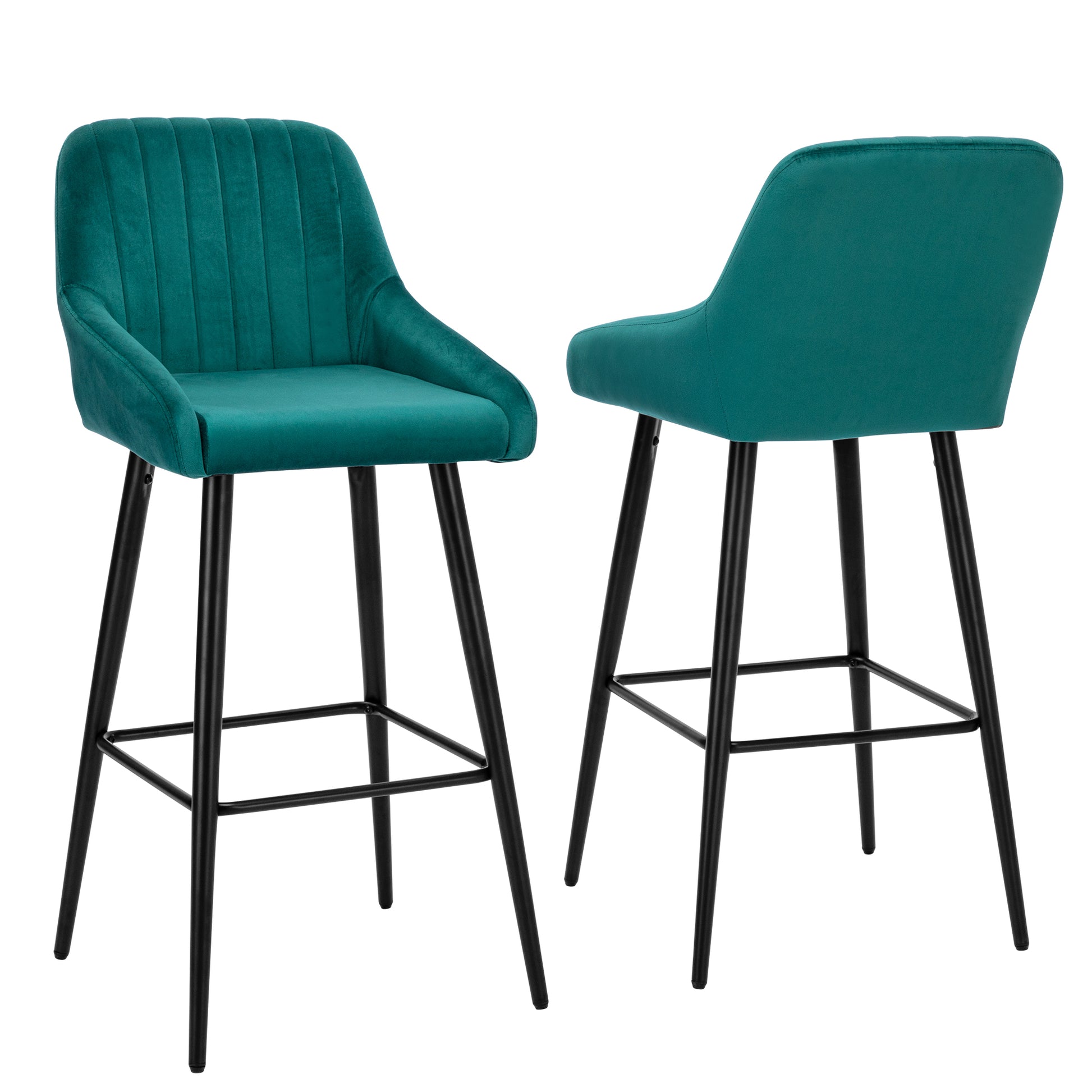 Baily Elegant Velvet Bar Stools with Black Legs Set of 2 , Green