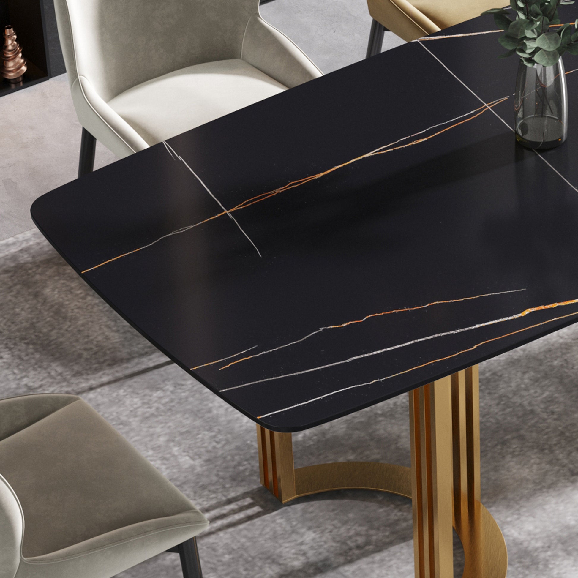 Moto II 70.8" Modern Sintered Stone Dining Table with Gold Base