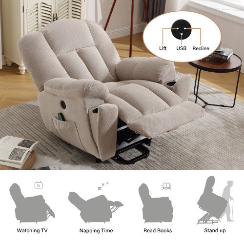 Yara Power Lift Recliner with Infinite Position, Heat, & Massage, Beige