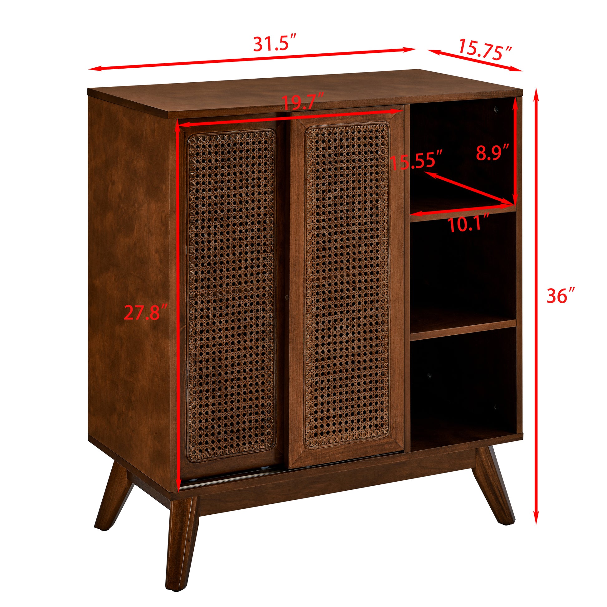 Margot Mid-Century Modern Cabinet in Dark Walnut with Rattan Doors