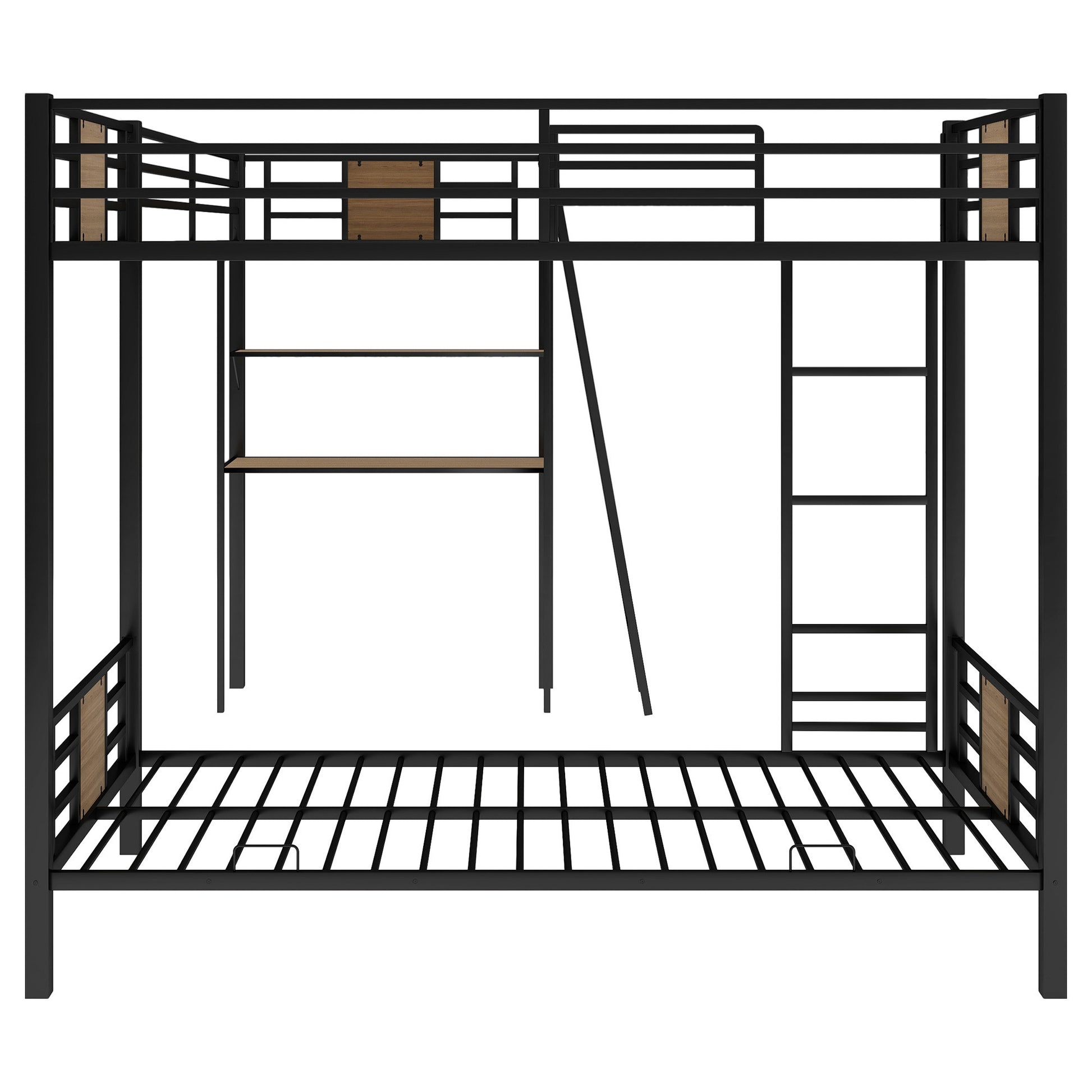 Roberto L-Shaped Twin over Twin Bunk Bed with Twin Size Loft Bed with Desk and Shelf ,Brown